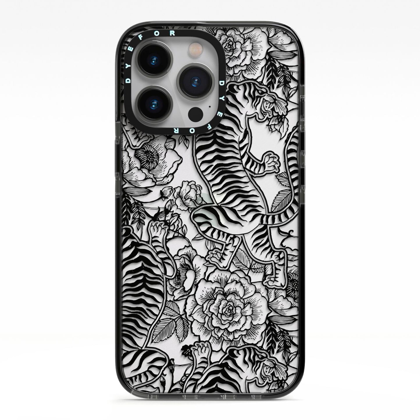 Chinese Tiger iPhone 13 Pro Black Impact Case on Silver phone