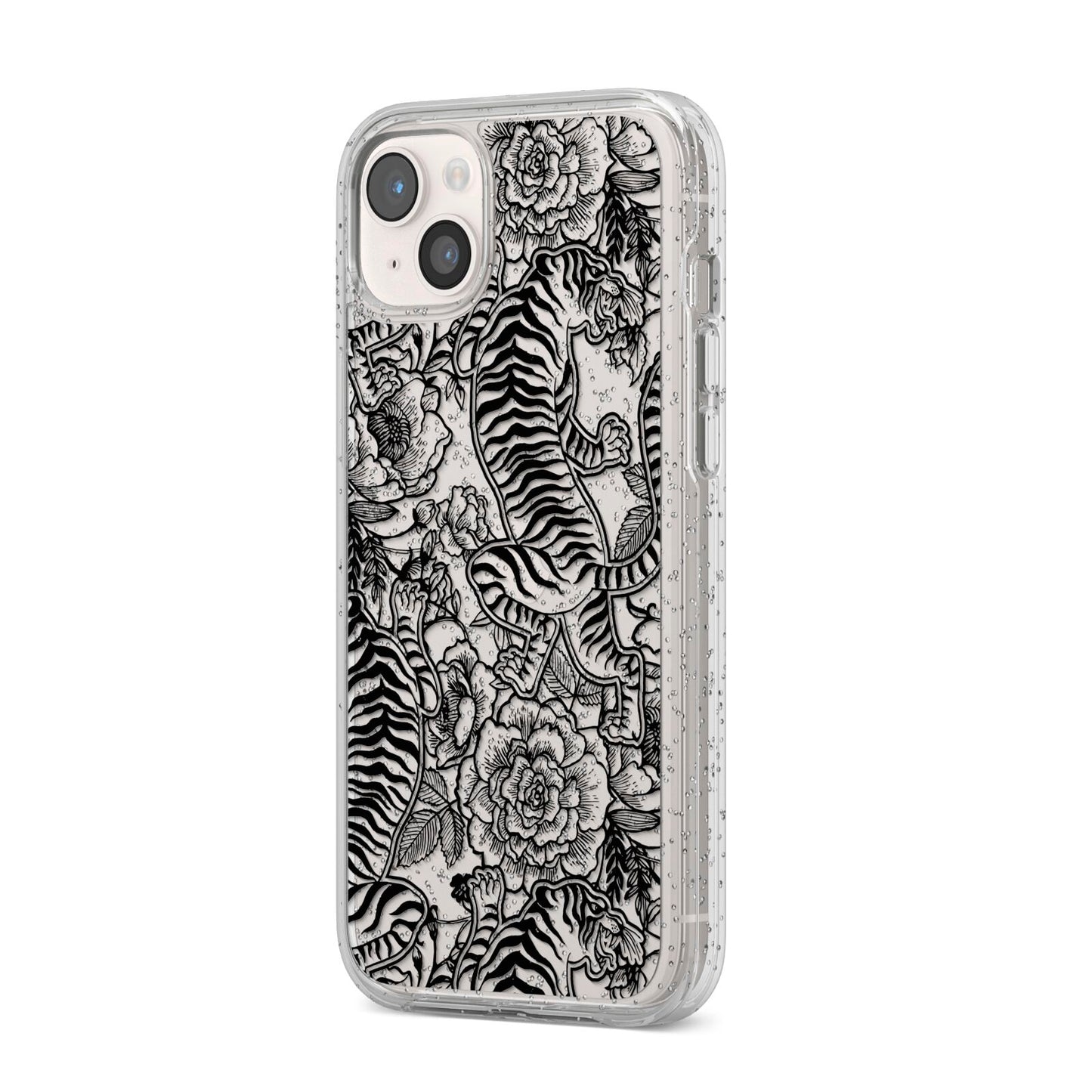 Chinese Tiger iPhone 14 Plus Glitter Tough Case Starlight Angled Image