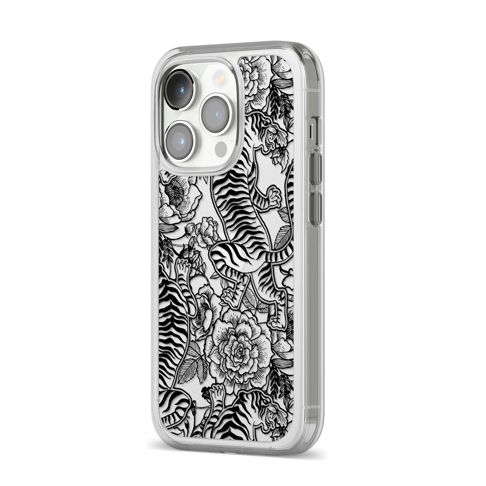 Chinese Tiger iPhone 14 Pro Clear Tough Case Silver Angled Image
