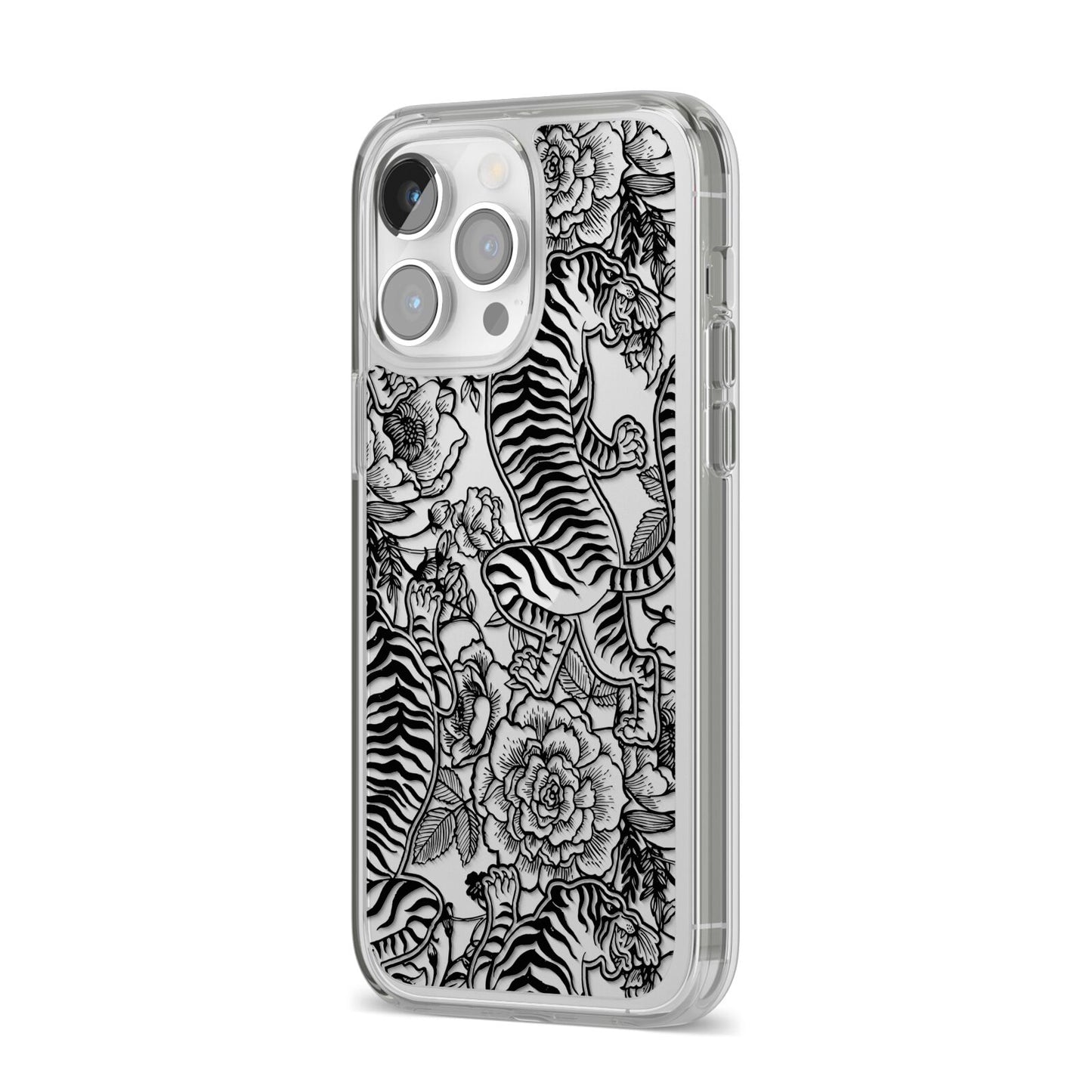 Chinese Tiger iPhone 14 Pro Max Clear Tough Case Silver Angled Image