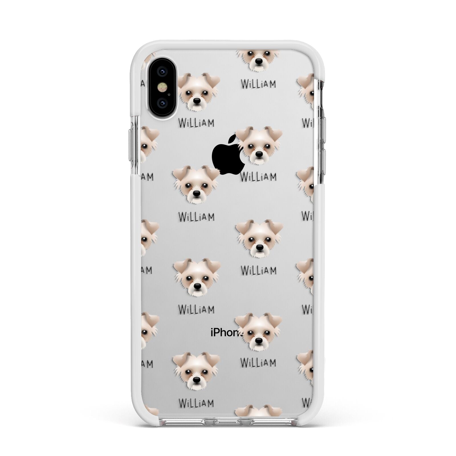 Chipoo Icon with Name Apple iPhone Xs Max Impact Case White Edge on Silver Phone