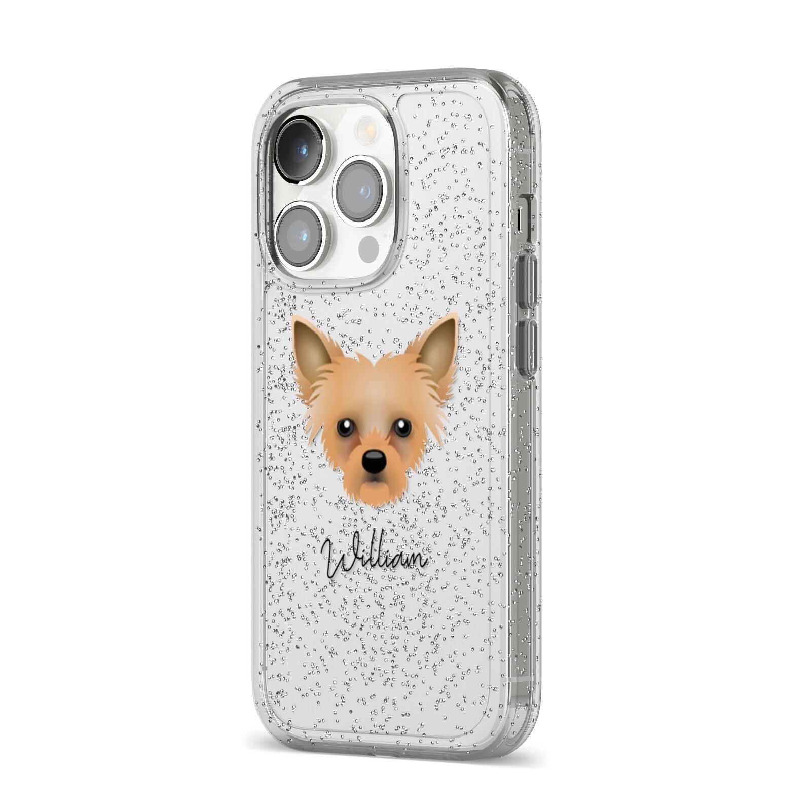 Chipoo Personalised iPhone 14 Pro Glitter Tough Case Silver Angled Image