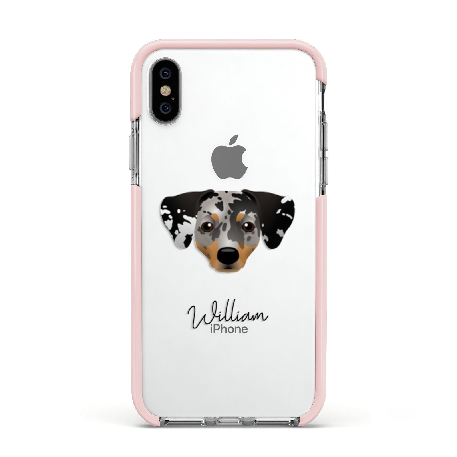 Chiweenie Personalised Apple iPhone Xs Impact Case Pink Edge on Silver Phone