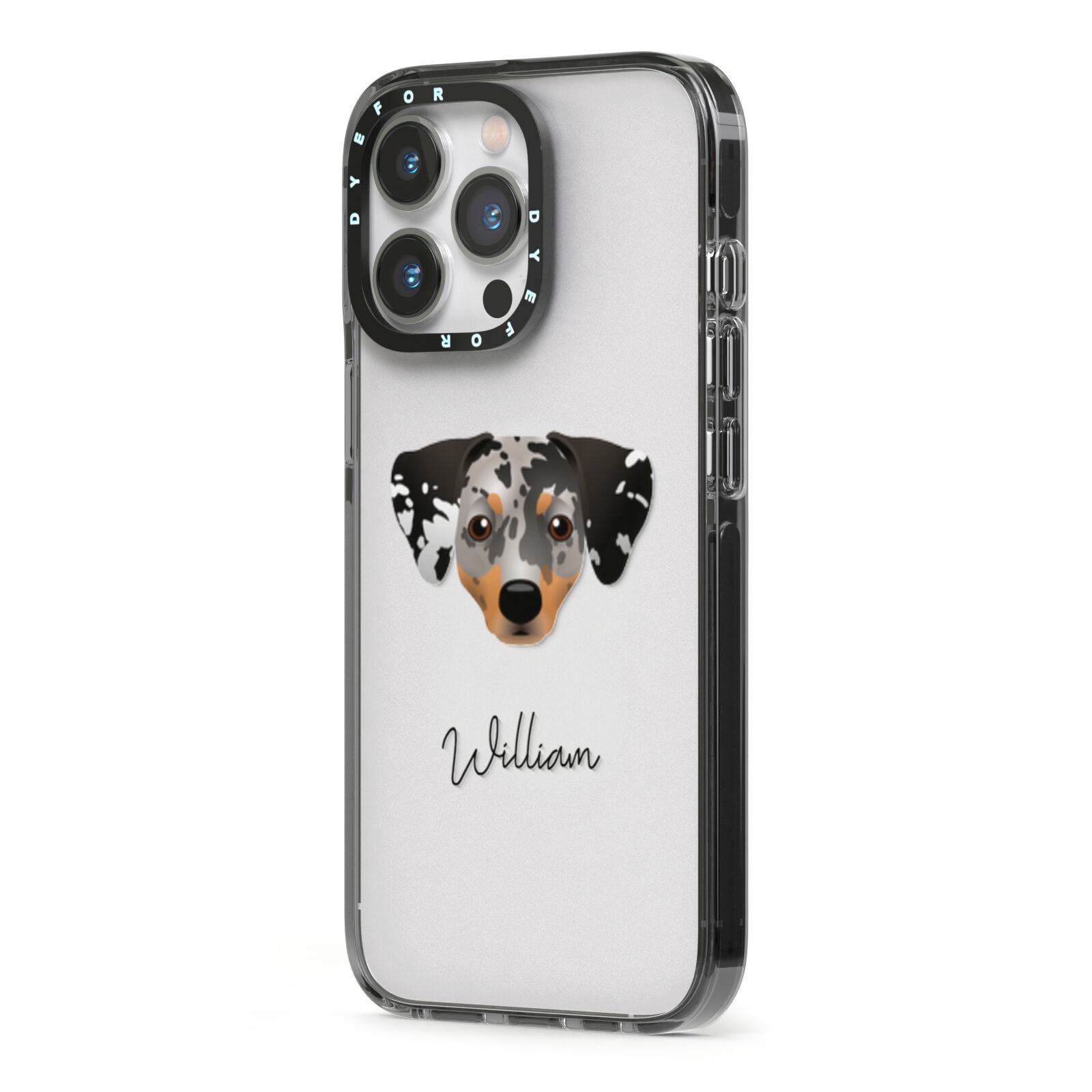 Chiweenie Personalised iPhone 13 Pro Black Impact Case Side Angle on Silver phone