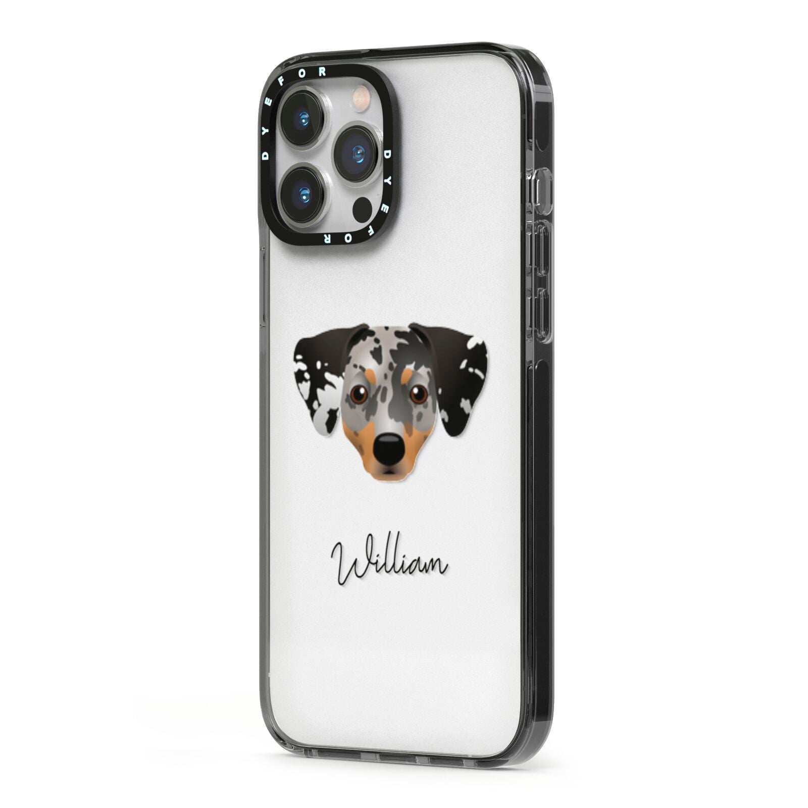 Chiweenie Personalised iPhone 13 Pro Max Black Impact Case Side Angle on Silver phone