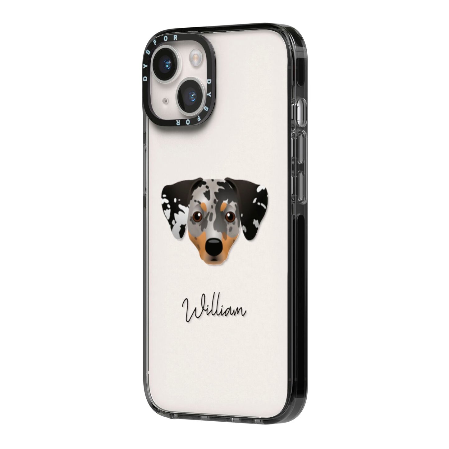 Chiweenie Personalised iPhone 14 Black Impact Case Side Angle on Silver phone