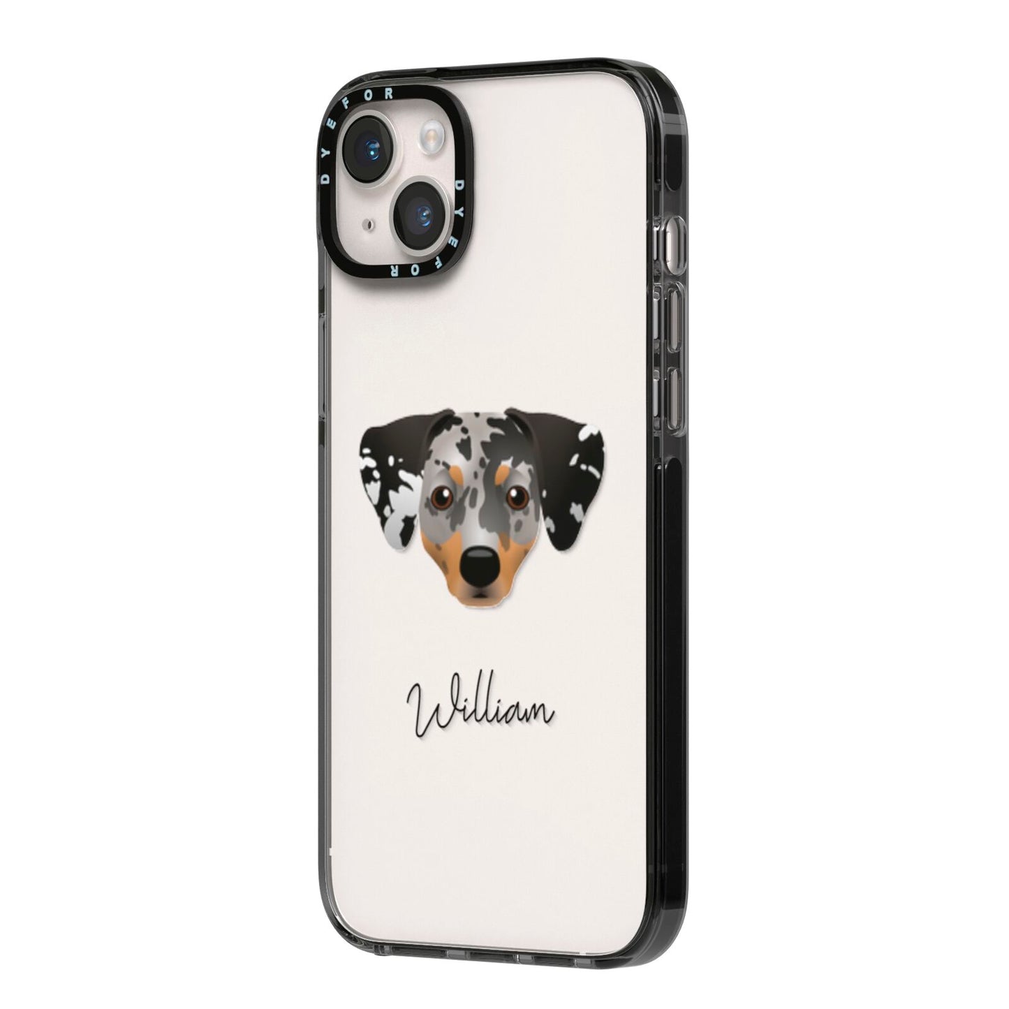 Chiweenie Personalised iPhone 14 Plus Black Impact Case Side Angle on Silver phone