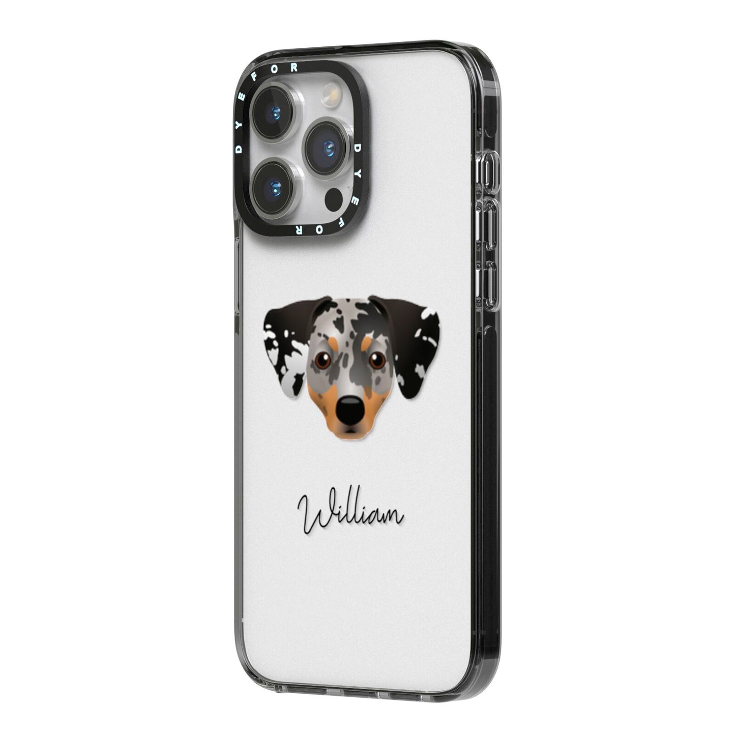 Chiweenie Personalised iPhone 14 Pro Max Black Impact Case Side Angle on Silver phone