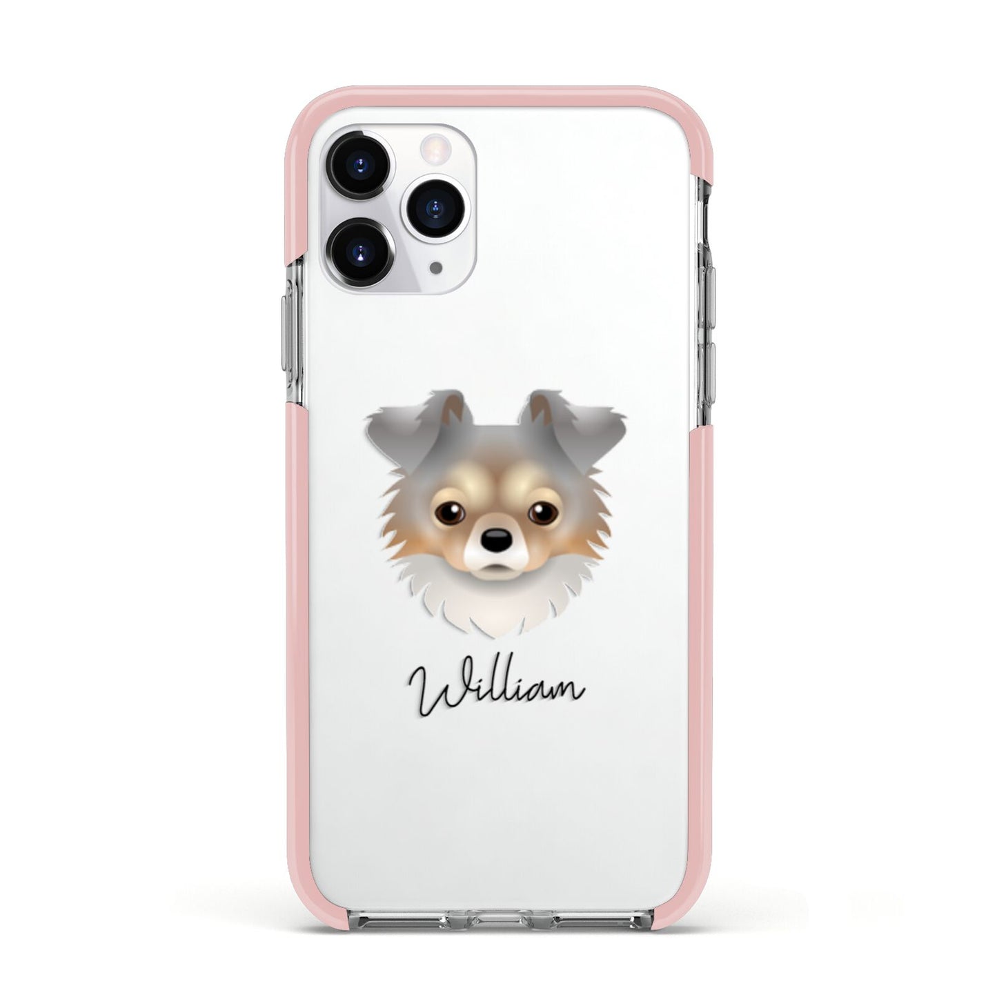 Chorkie Personalised Apple iPhone 11 Pro in Silver with Pink Impact Case
