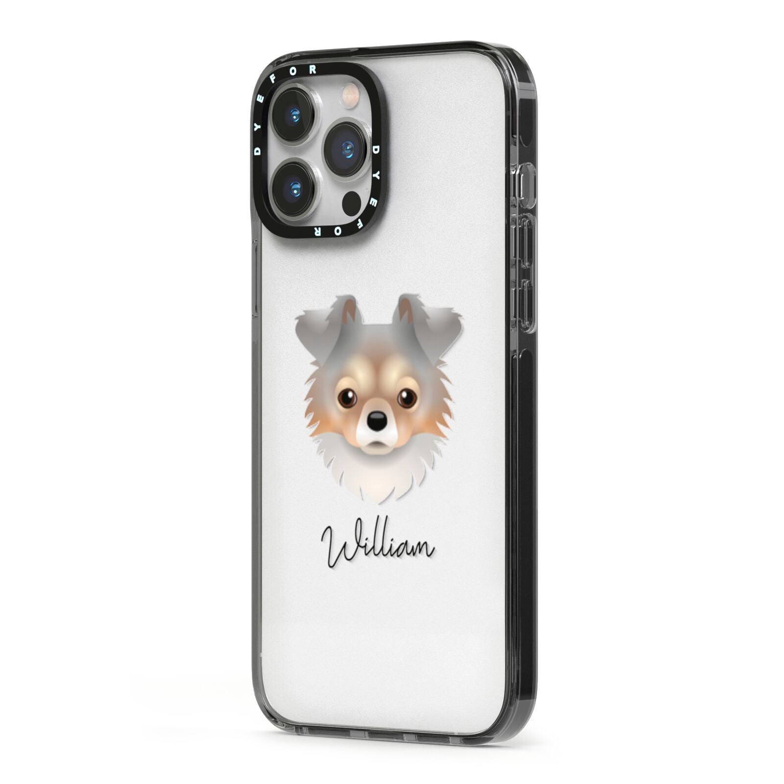 Chorkie Personalised iPhone 13 Pro Max Black Impact Case Side Angle on Silver phone