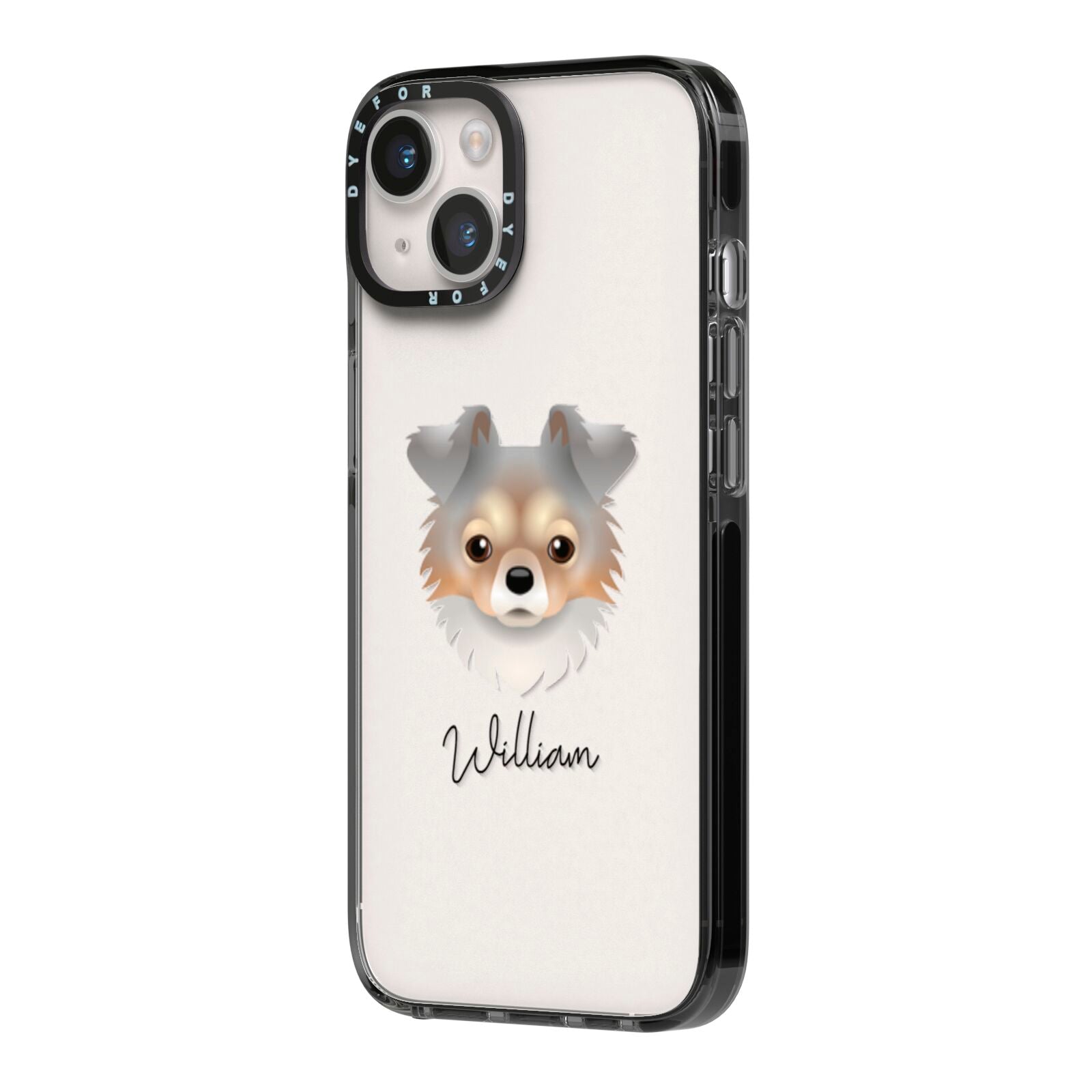 Chorkie Personalised iPhone 14 Black Impact Case Side Angle on Silver phone