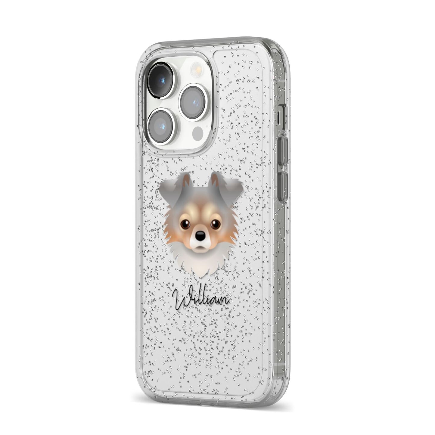 Chorkie Personalised iPhone 14 Pro Glitter Tough Case Silver Angled Image