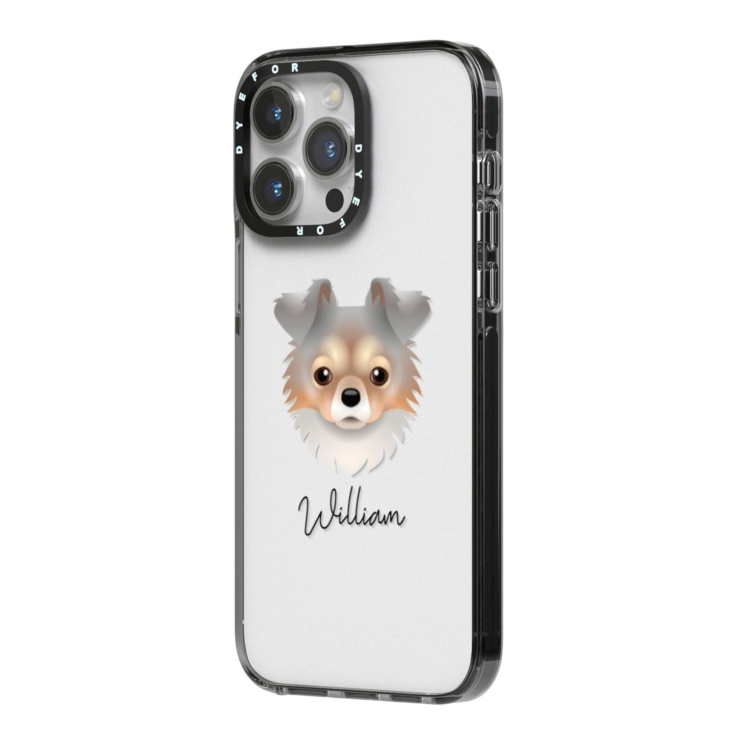 Chorkie Personalised iPhone 14 Pro Max Black Impact Case Side Angle on Silver phone