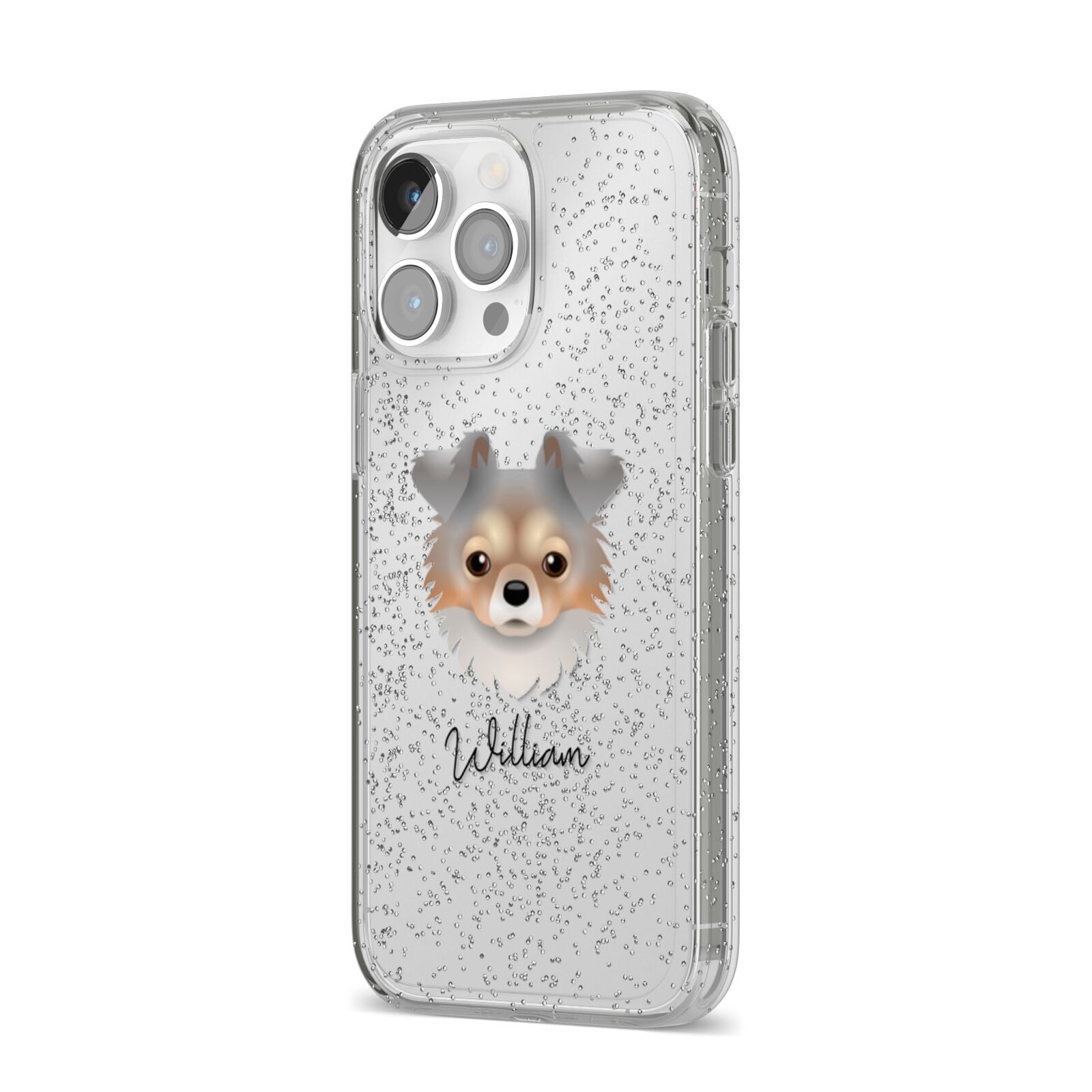 Chorkie Personalised iPhone 14 Pro Max Glitter Tough Case Silver Angled Image