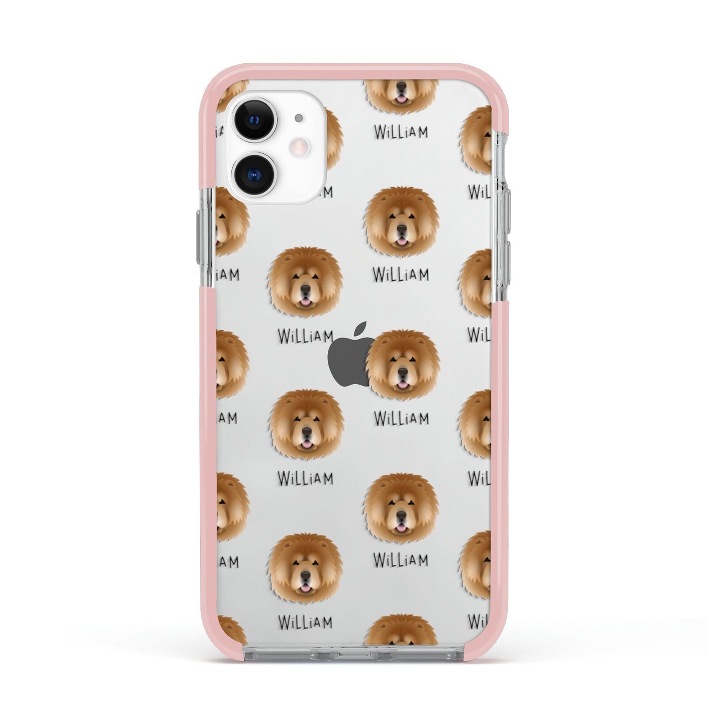 Chow Chow Icon with Name Apple iPhone 11 in White with Pink Impact Case