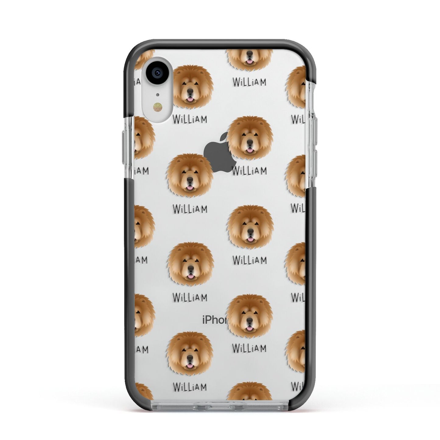 Chow Chow Icon with Name Apple iPhone XR Impact Case Black Edge on Silver Phone