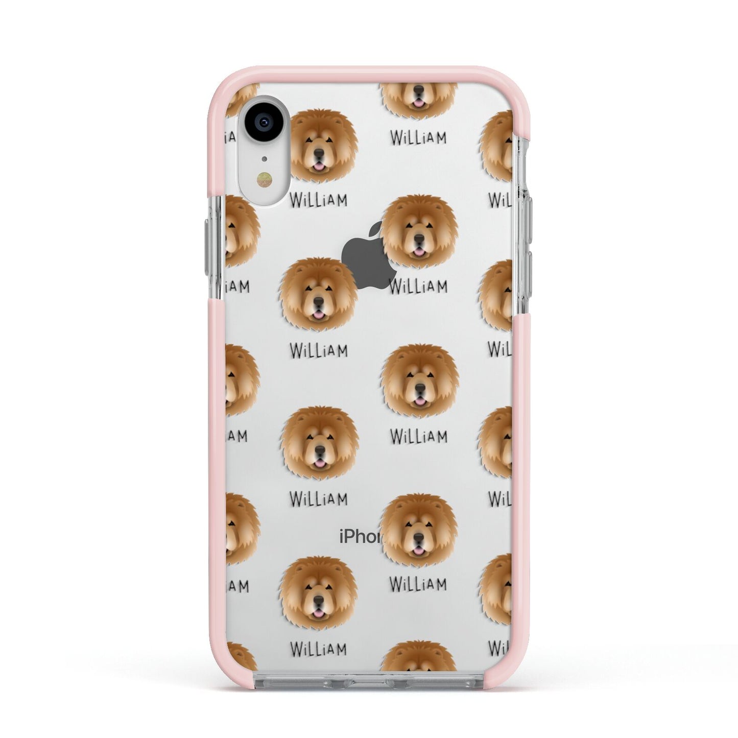 Chow Chow Icon with Name Apple iPhone XR Impact Case Pink Edge on Silver Phone