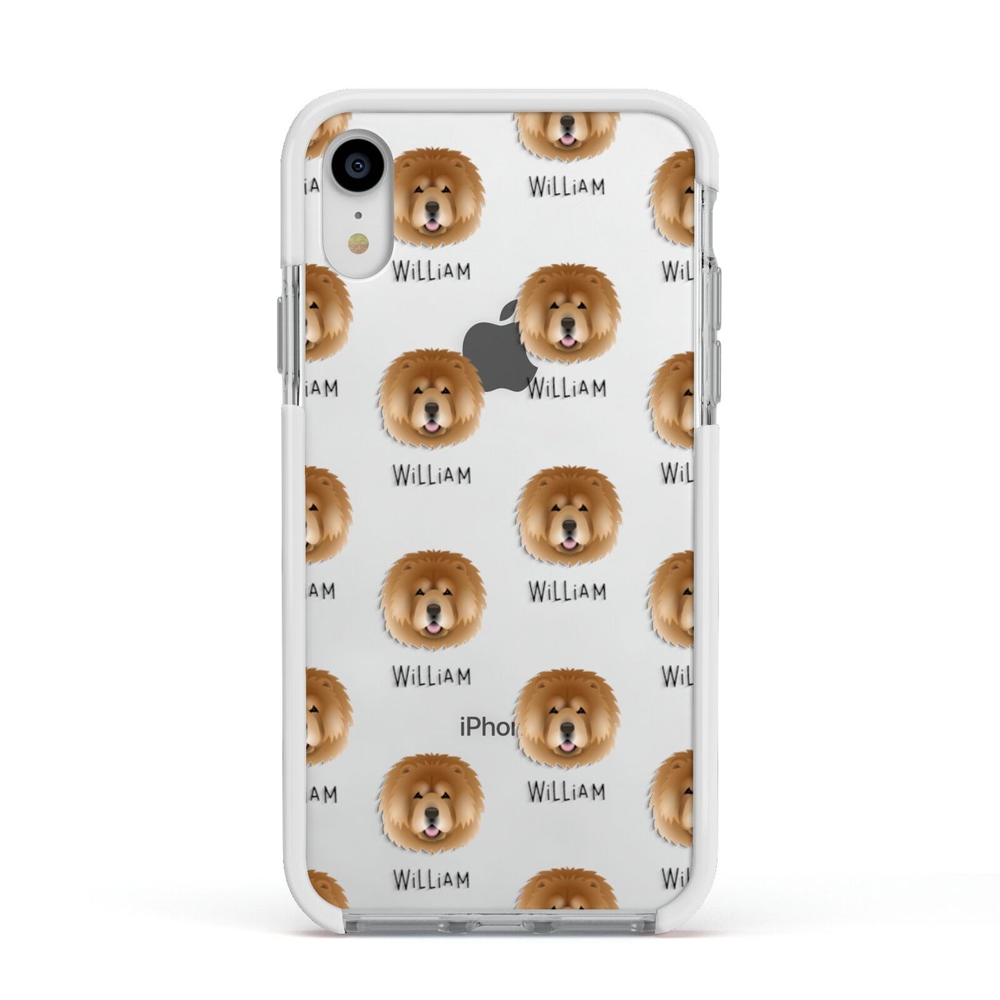 Chow Chow Icon with Name Apple iPhone XR Impact Case White Edge on Silver Phone