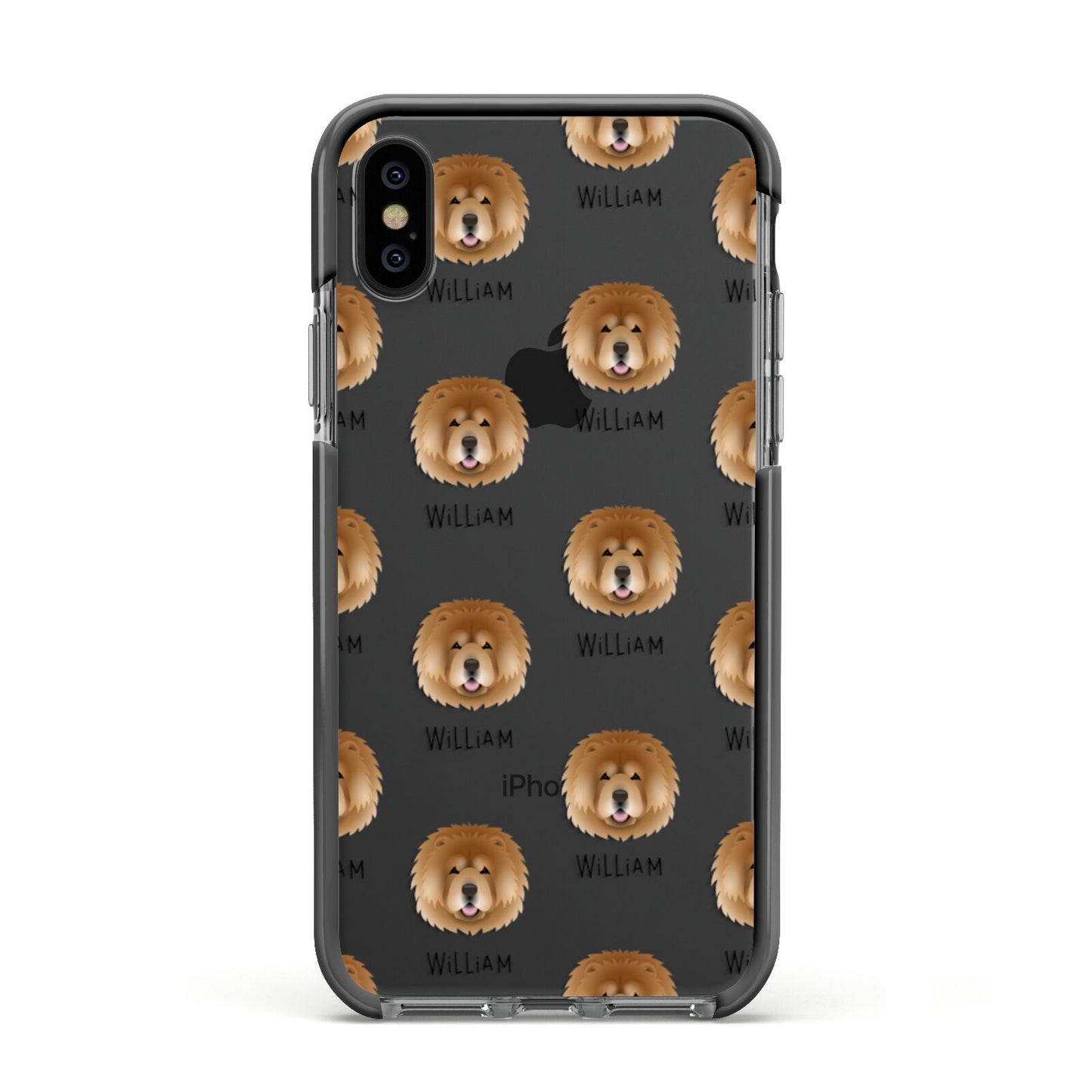 Chow Chow Icon with Name Apple iPhone Xs Impact Case Black Edge on Black Phone