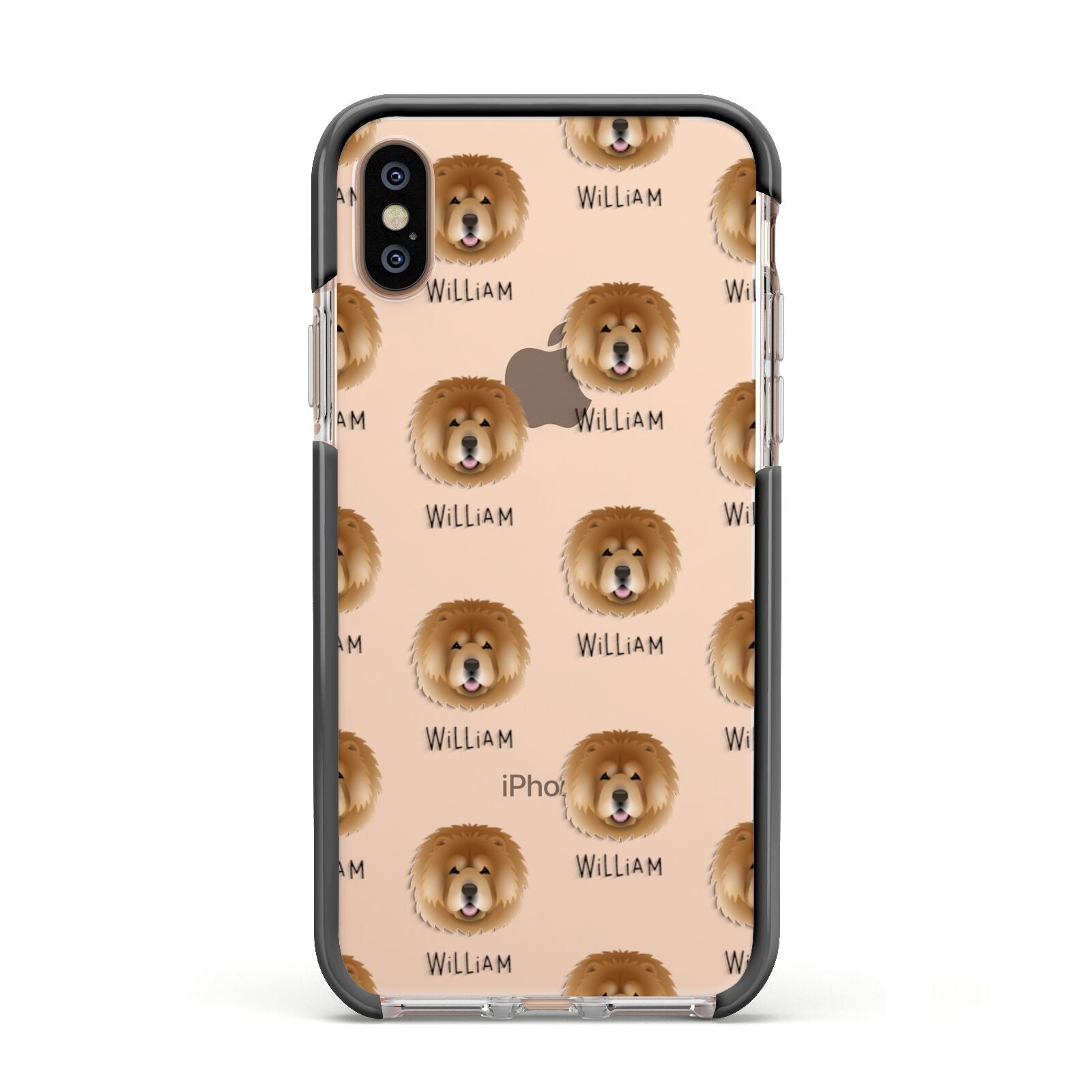 Chow Chow Icon with Name Apple iPhone Xs Impact Case Black Edge on Gold Phone