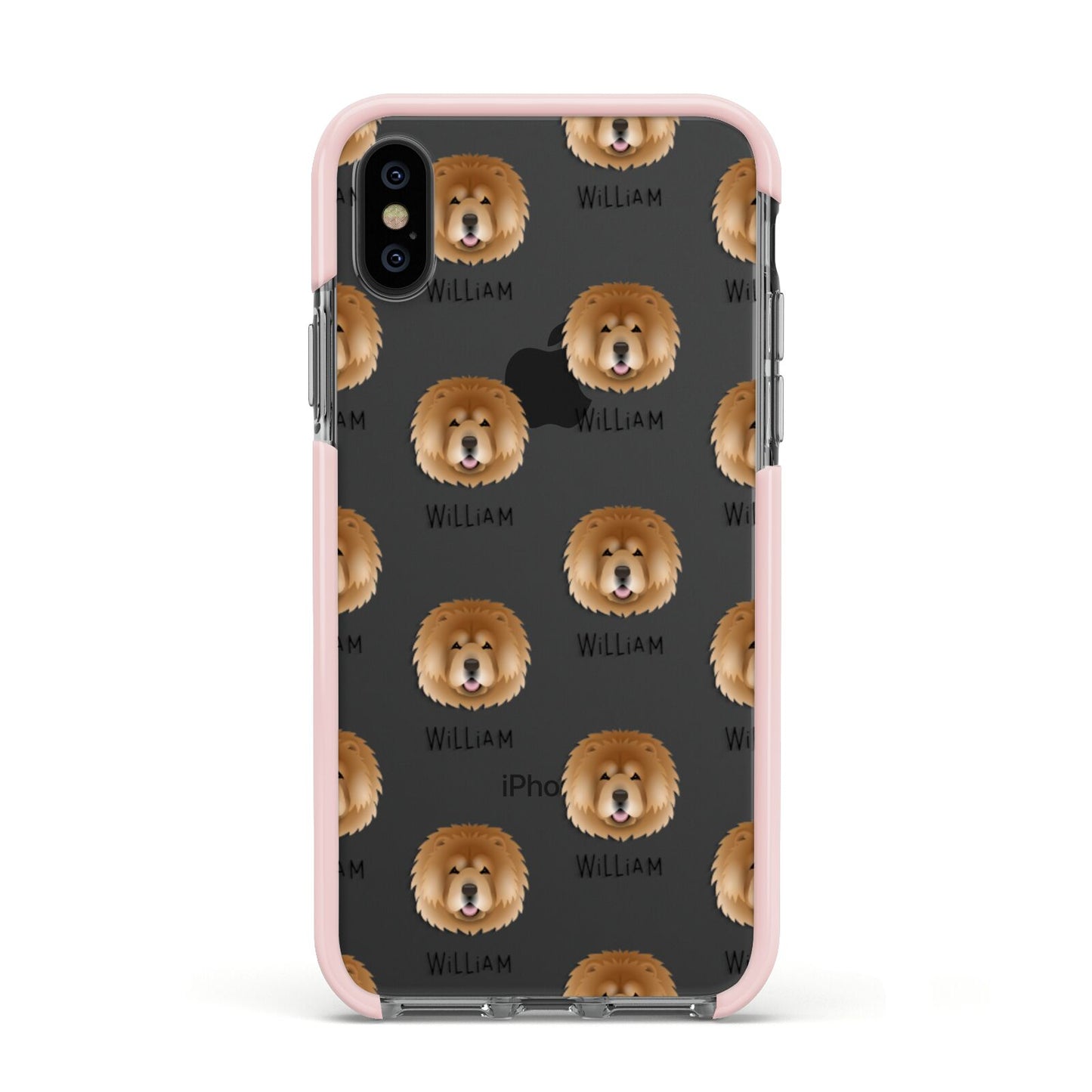 Chow Chow Icon with Name Apple iPhone Xs Impact Case Pink Edge on Black Phone