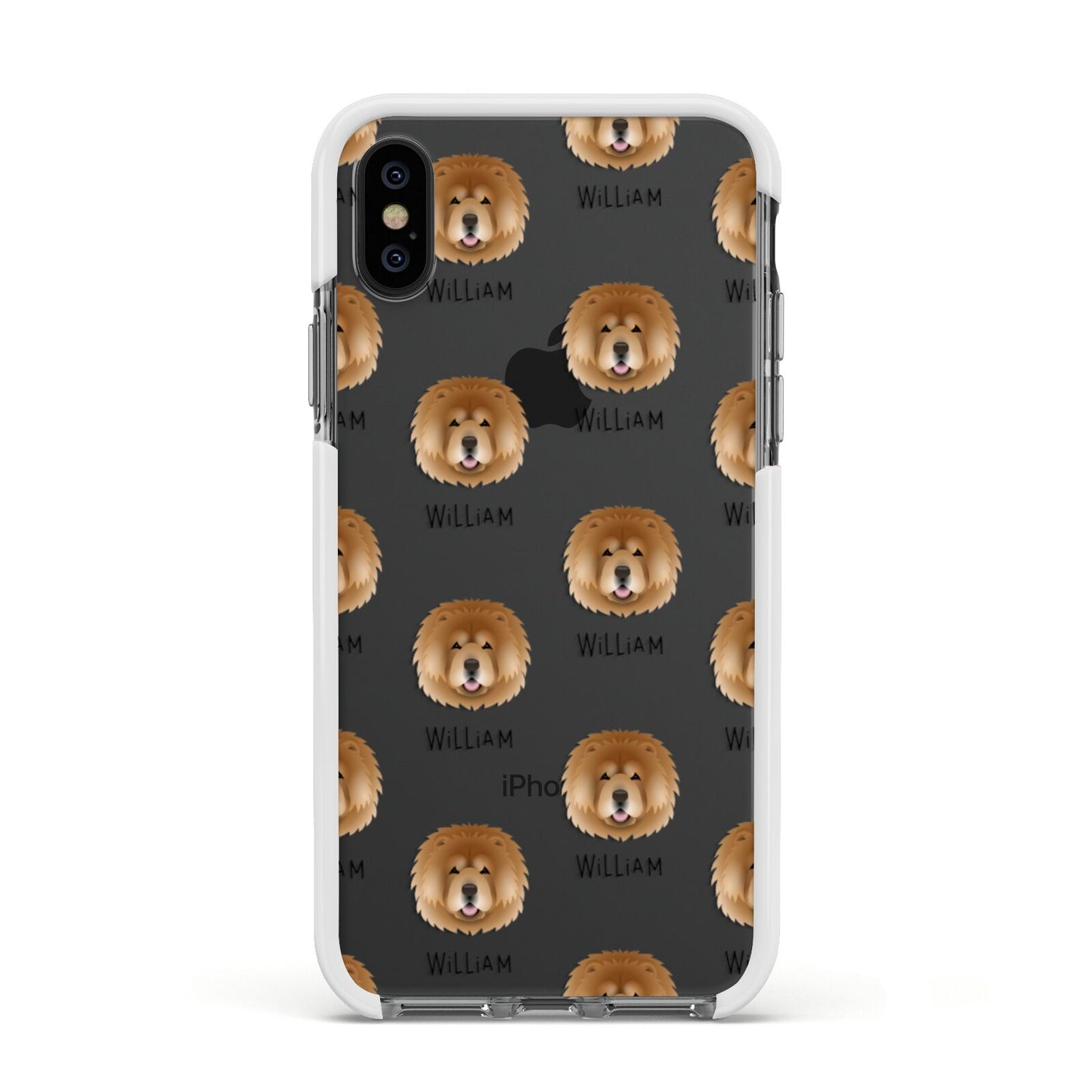 Chow Chow Icon with Name Apple iPhone Xs Impact Case White Edge on Black Phone