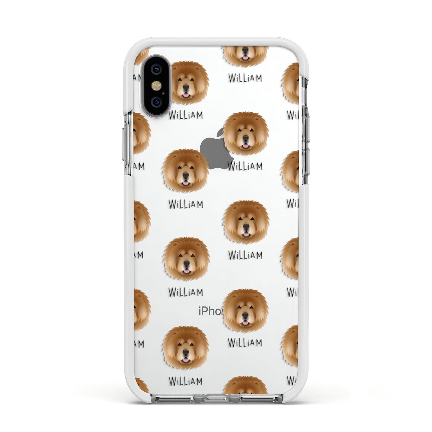 Chow Chow Icon with Name Apple iPhone Xs Impact Case White Edge on Silver Phone