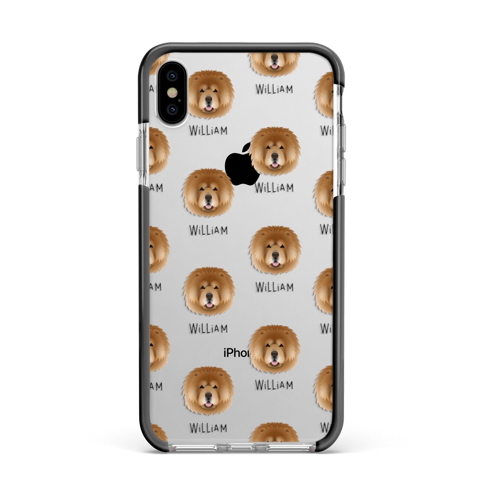 Chow Chow Icon with Name Apple iPhone Xs Max Impact Case Black Edge on Silver Phone