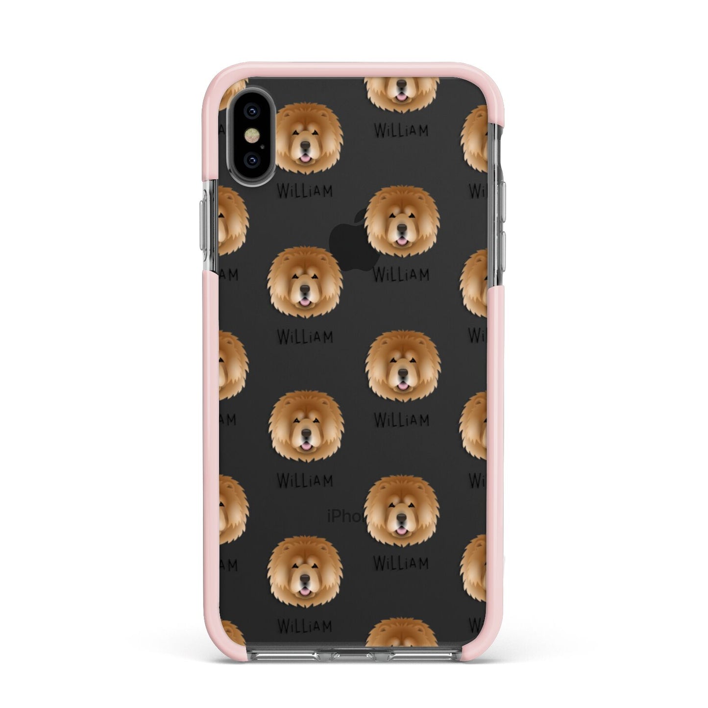 Chow Chow Icon with Name Apple iPhone Xs Max Impact Case Pink Edge on Black Phone