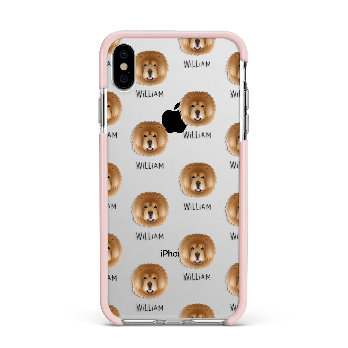 Chow Chow Icon with Name Apple iPhone Xs Max Impact Case Pink Edge on Silver Phone