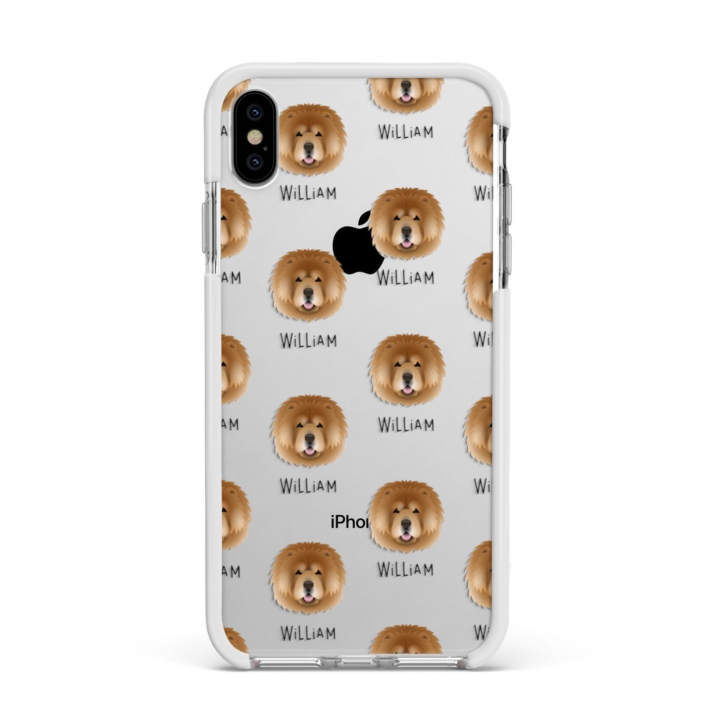 Chow Chow Icon with Name Apple iPhone Xs Max Impact Case White Edge on Silver Phone