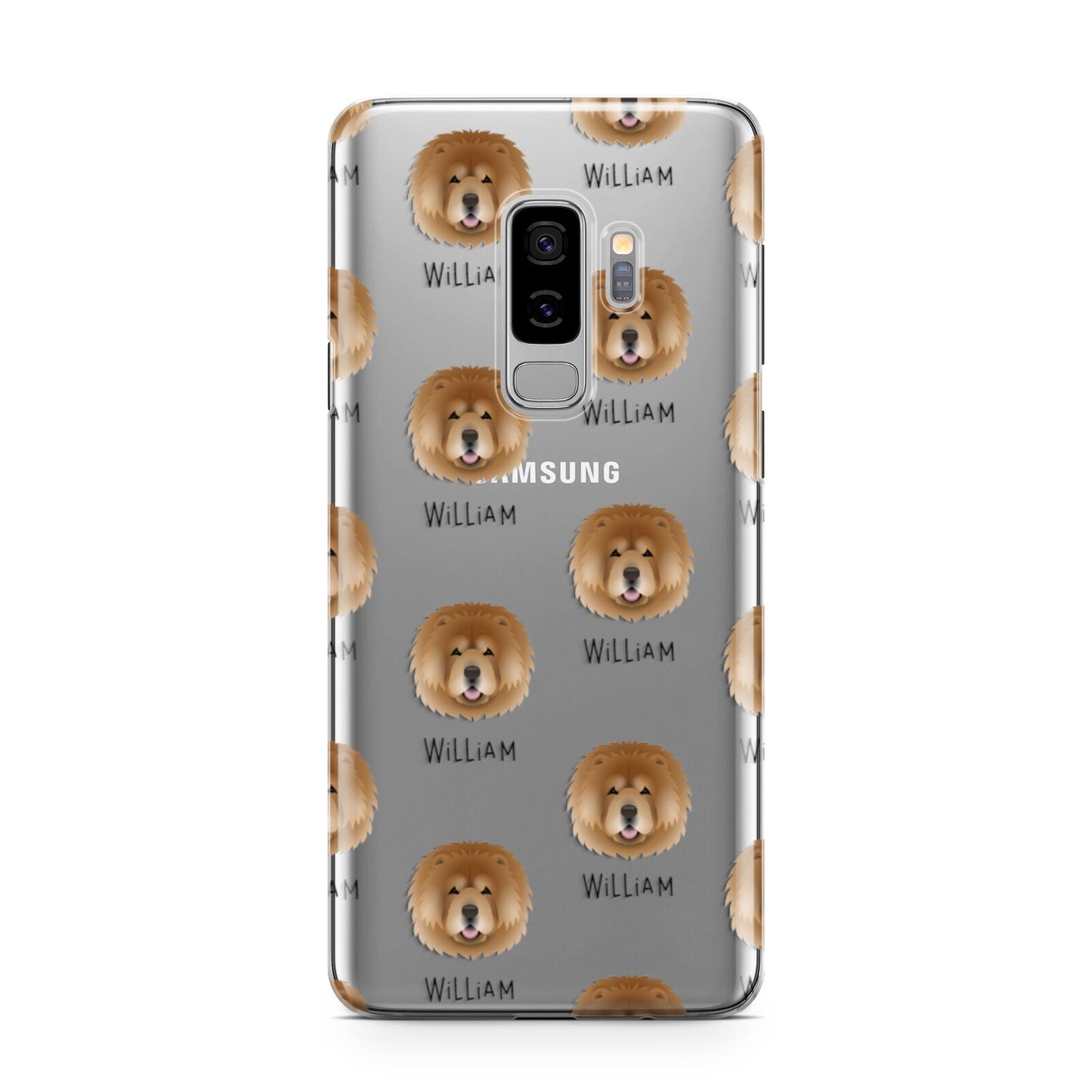 Chow Chow Icon with Name Samsung Galaxy S9 Plus Case on Silver phone