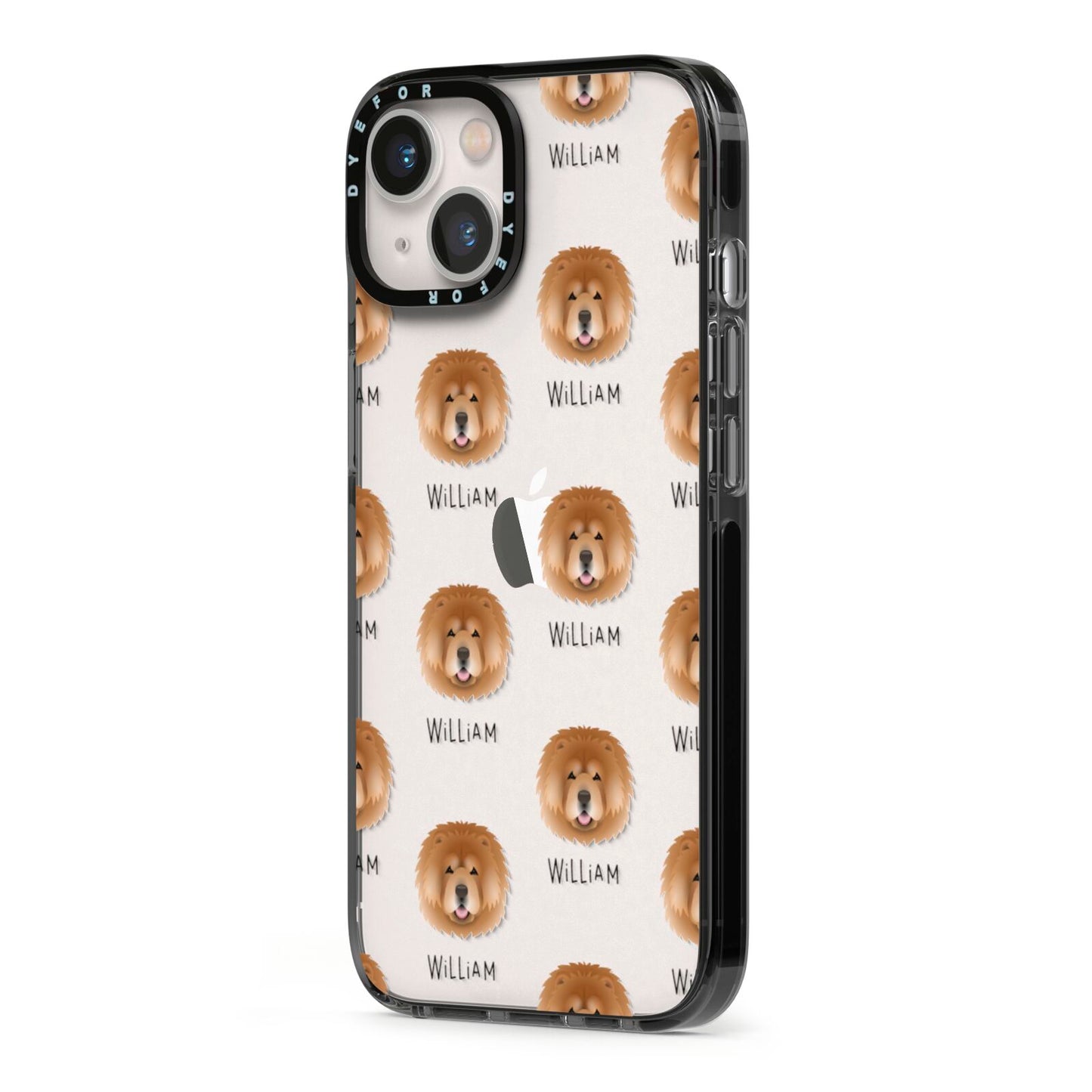 Chow Chow Icon with Name iPhone 13 Black Impact Case Side Angle on Silver phone