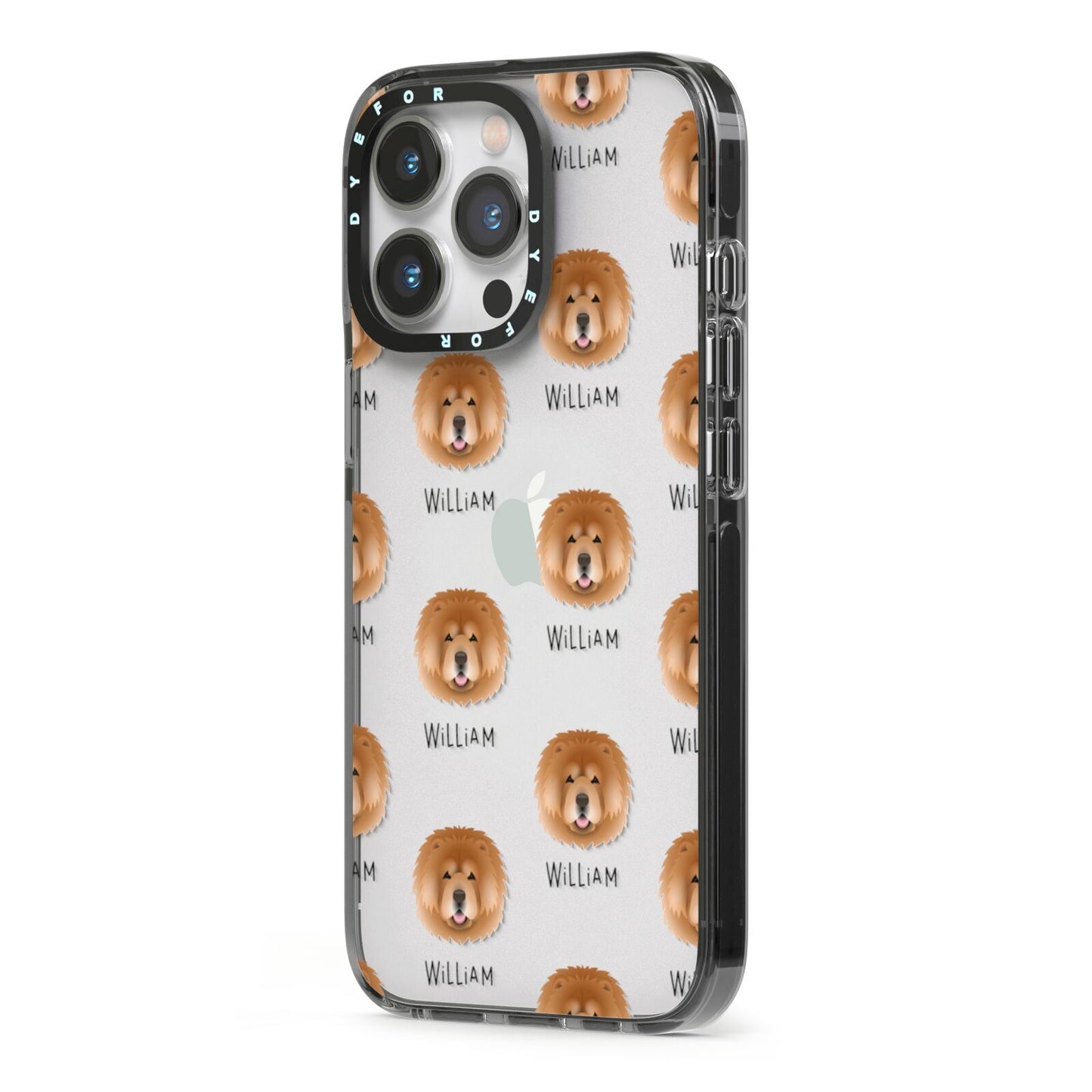 Chow Chow Icon with Name iPhone 13 Pro Black Impact Case Side Angle on Silver phone