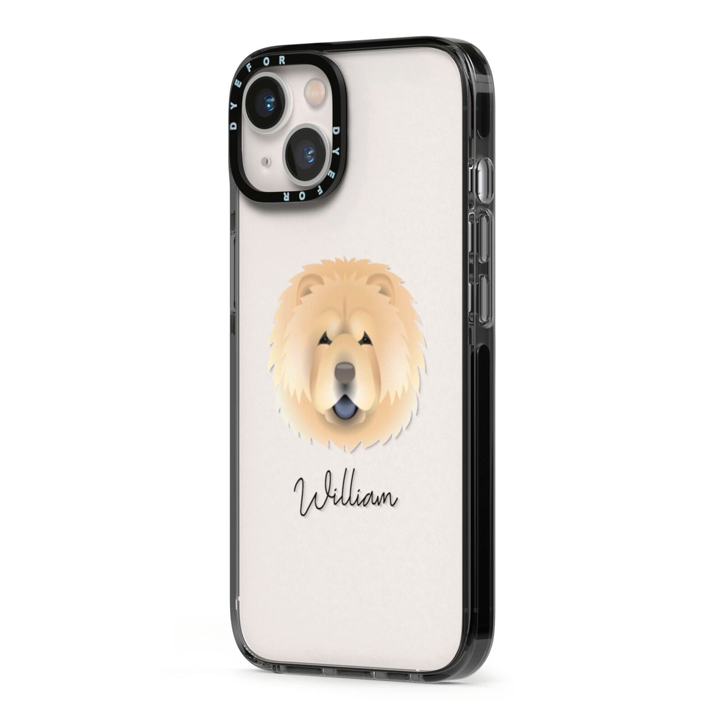 Chow Chow Personalised iPhone 13 Black Impact Case Side Angle on Silver phone