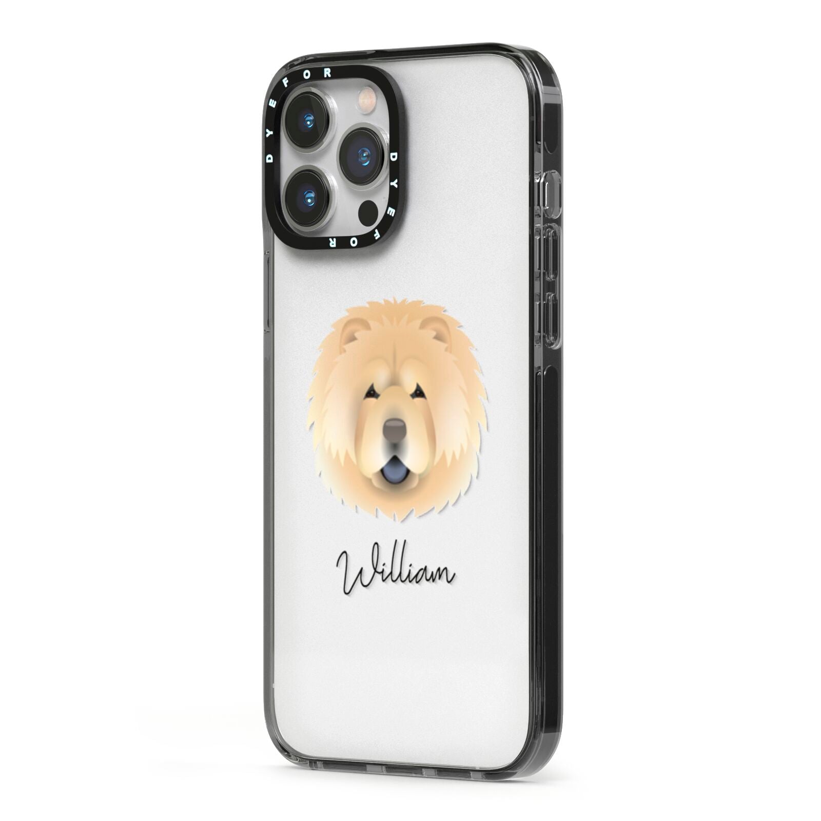 Chow Chow Personalised iPhone 13 Pro Max Black Impact Case Side Angle on Silver phone