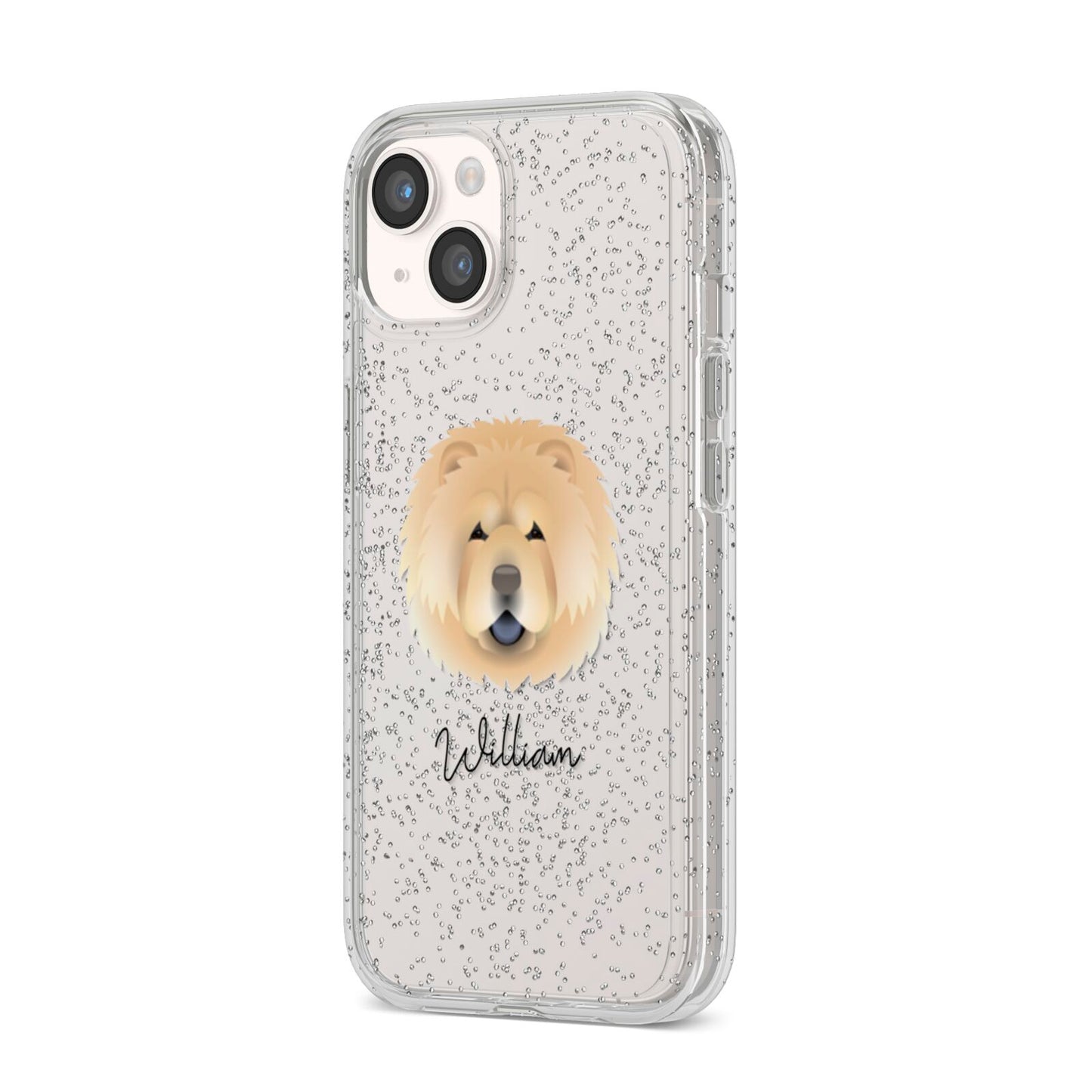 Chow Chow Personalised iPhone 14 Glitter Tough Case Starlight Angled Image