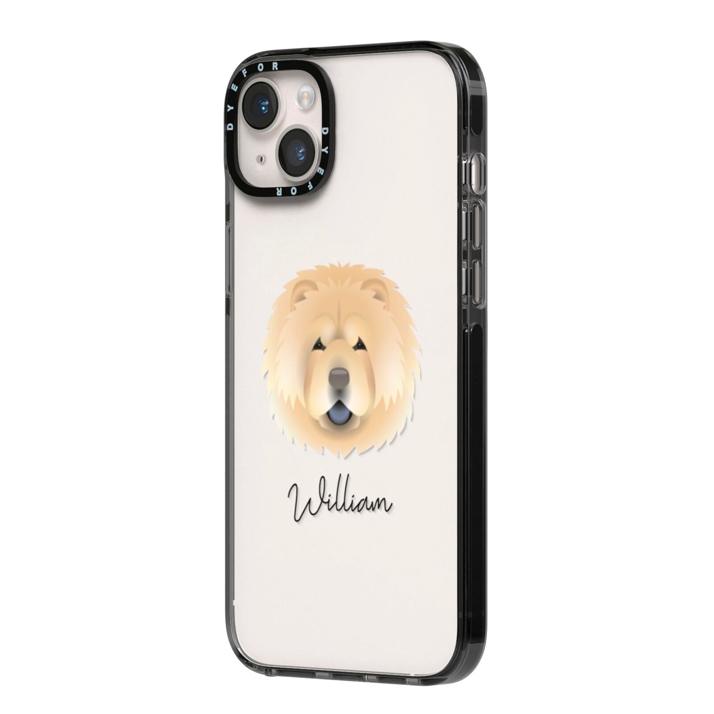 Chow Chow Personalised iPhone 14 Plus Black Impact Case Side Angle on Silver phone