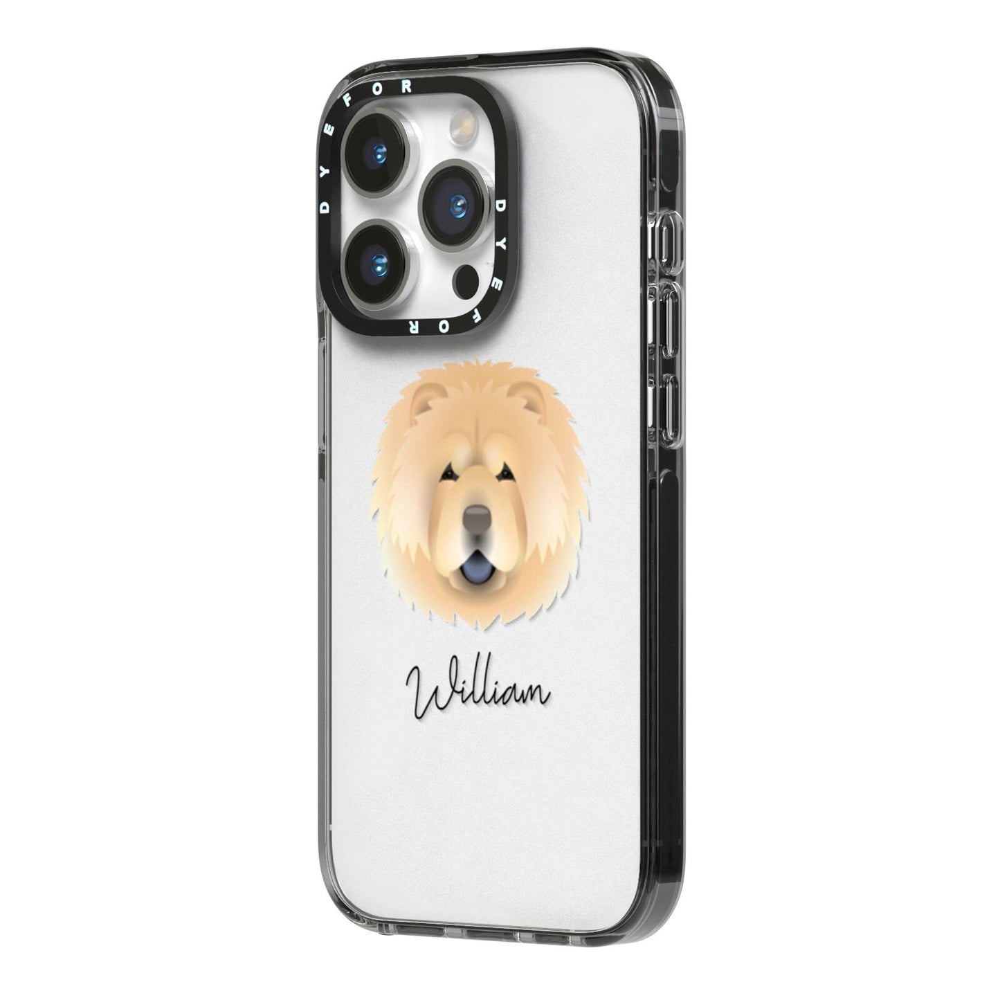 Chow Chow Personalised iPhone 14 Pro Black Impact Case Side Angle on Silver phone