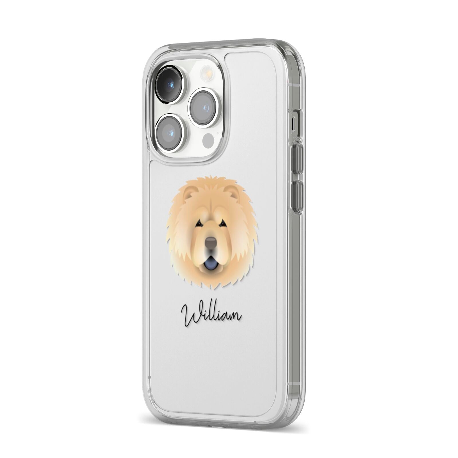 Chow Chow Personalised iPhone 14 Pro Clear Tough Case Silver Angled Image