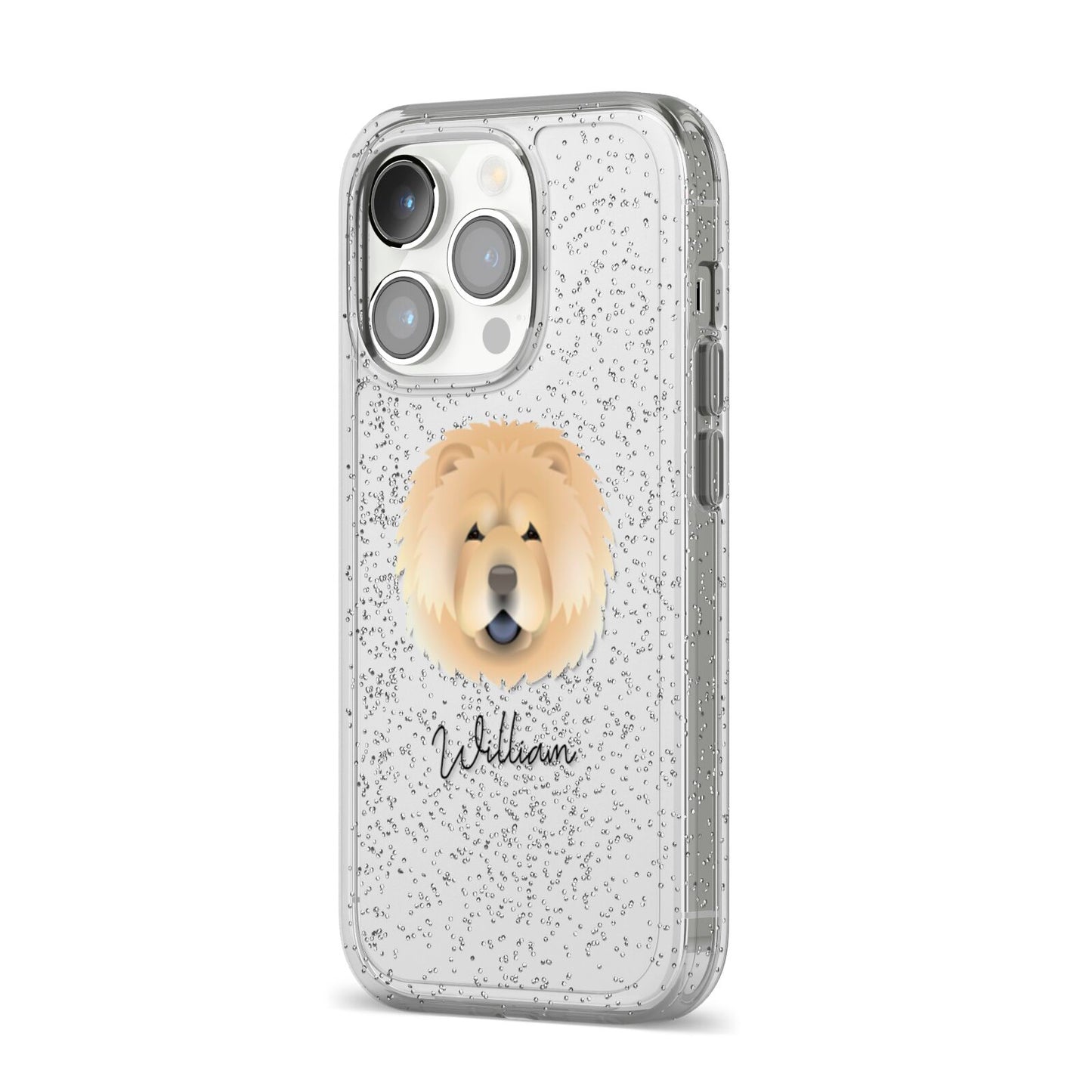 Chow Chow Personalised iPhone 14 Pro Glitter Tough Case Silver Angled Image