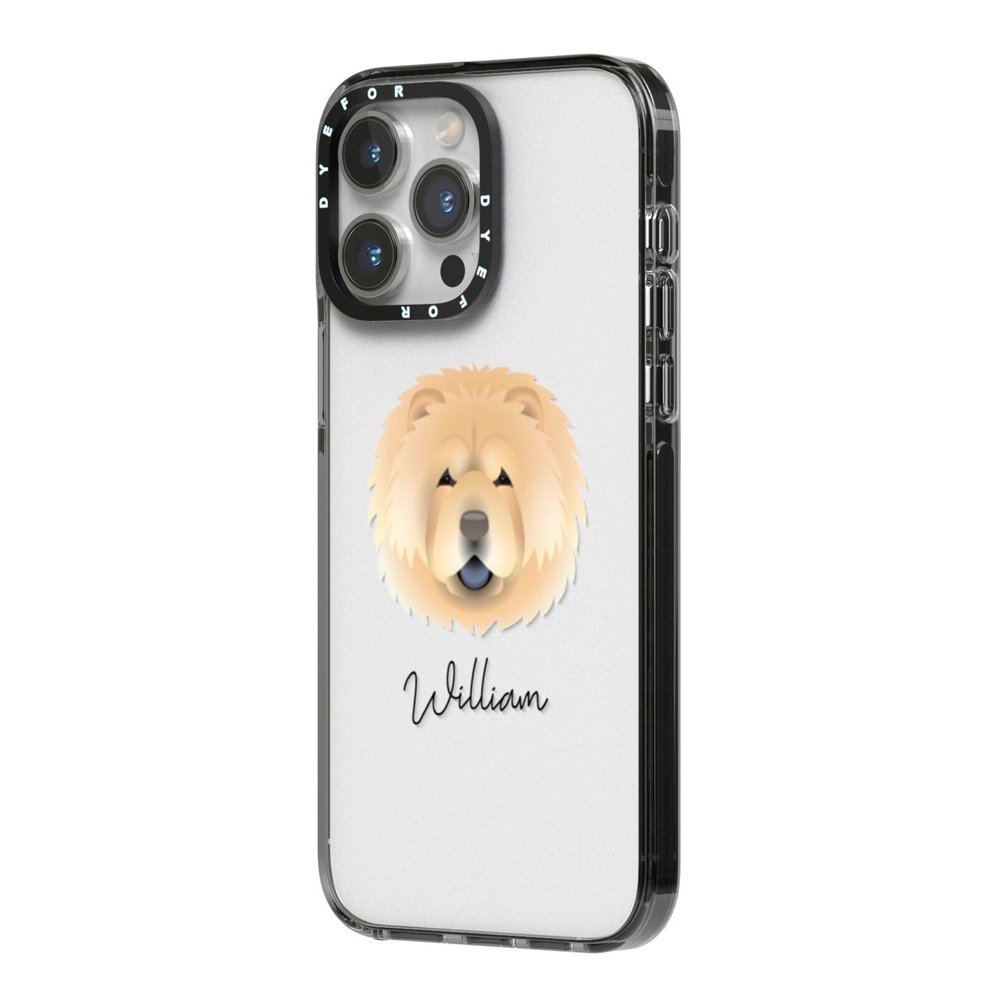 Chow Chow Personalised iPhone 14 Pro Max Black Impact Case Side Angle on Silver phone
