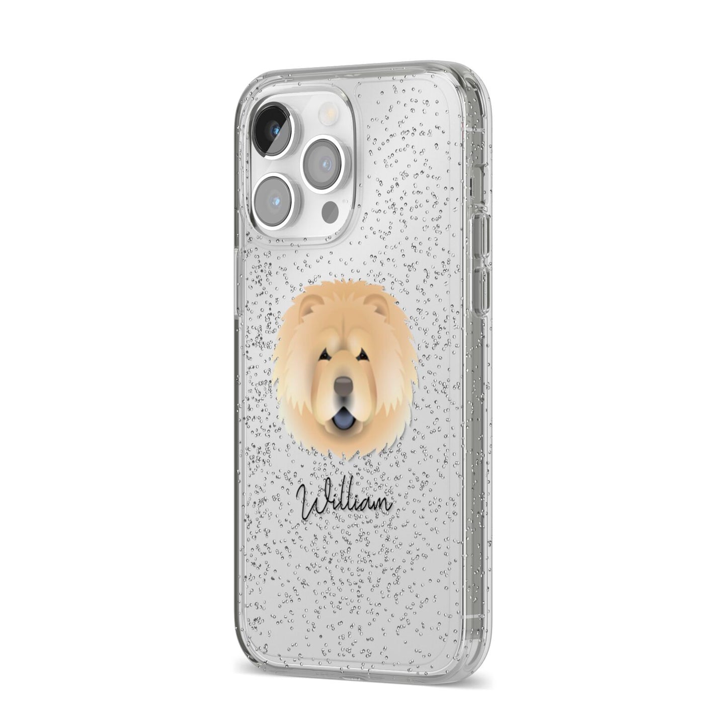 Chow Chow Personalised iPhone 14 Pro Max Glitter Tough Case Silver Angled Image