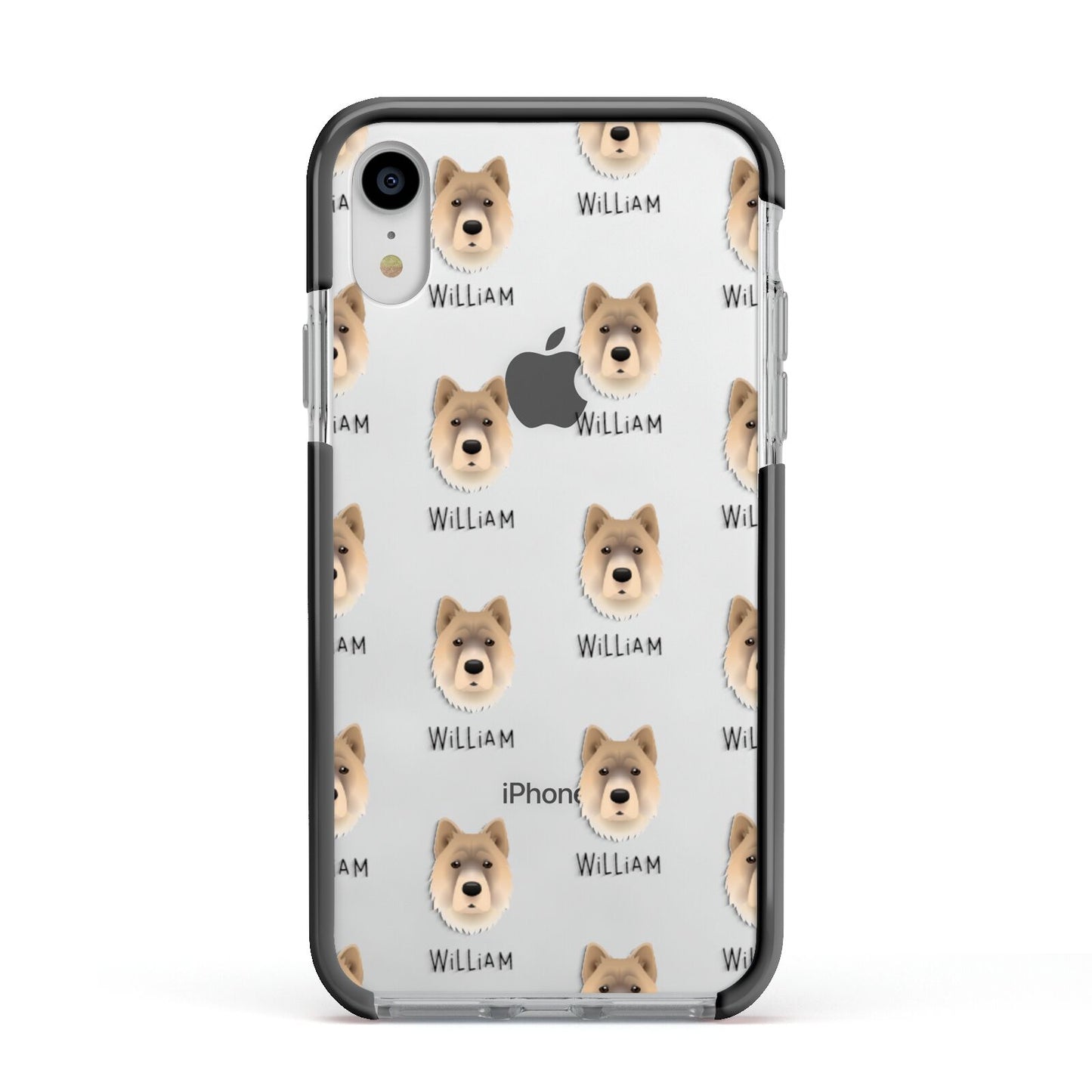 Chow Shepherd Icon with Name Apple iPhone XR Impact Case Black Edge on Silver Phone