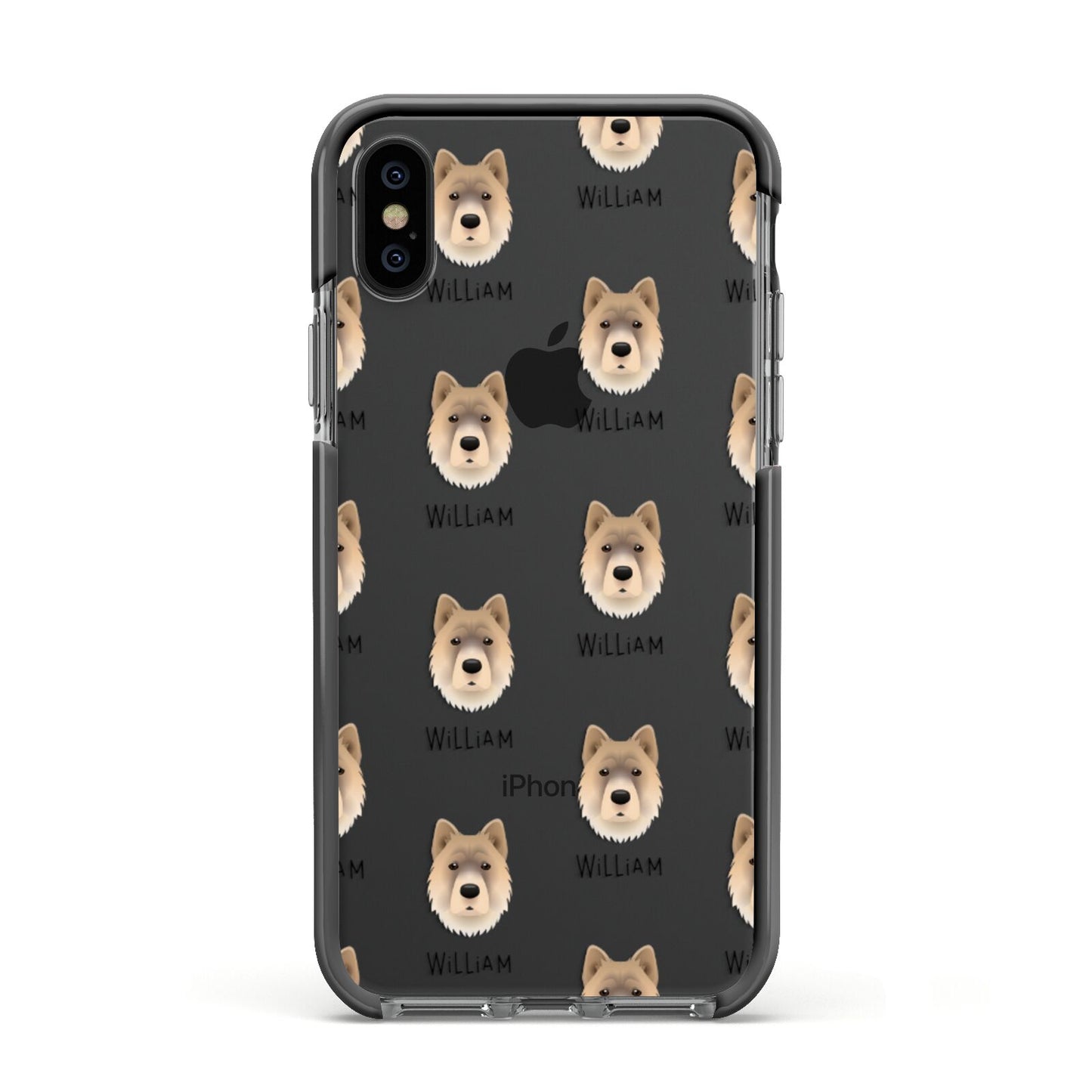 Chow Shepherd Icon with Name Apple iPhone Xs Impact Case Black Edge on Black Phone