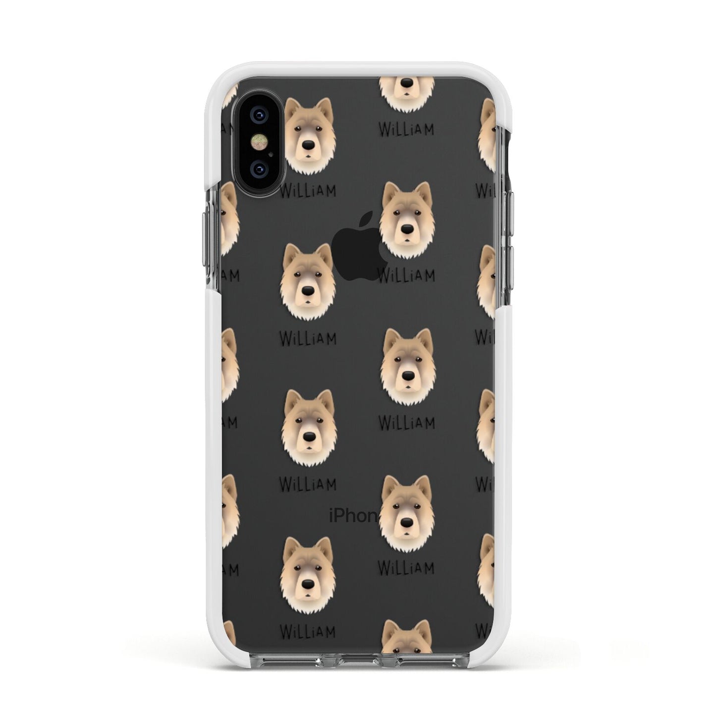 Chow Shepherd Icon with Name Apple iPhone Xs Impact Case White Edge on Black Phone