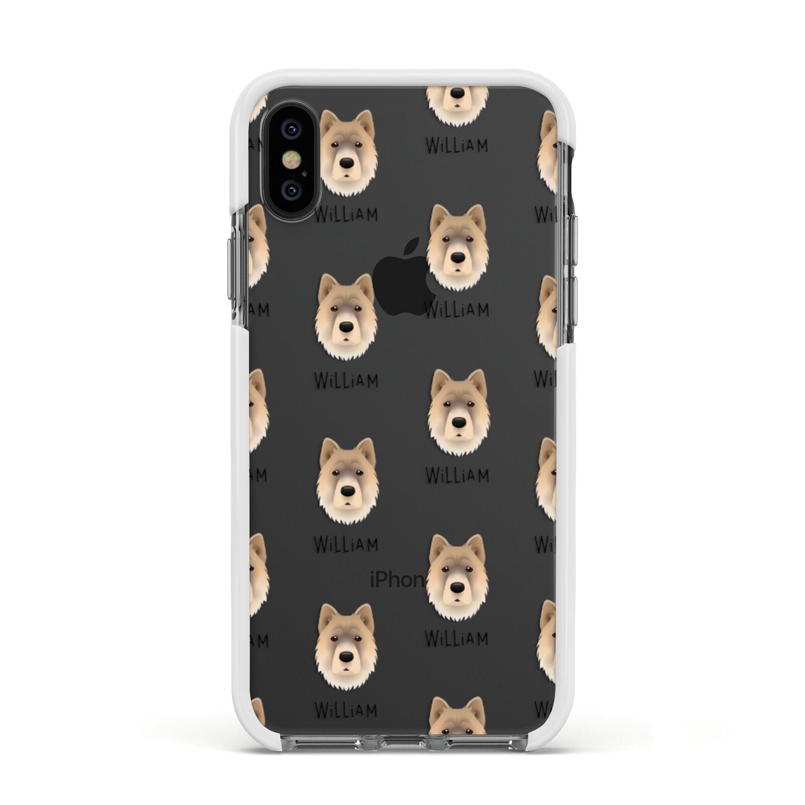 Chow Shepherd Icon with Name Apple iPhone Xs Impact Case White Edge on Black Phone