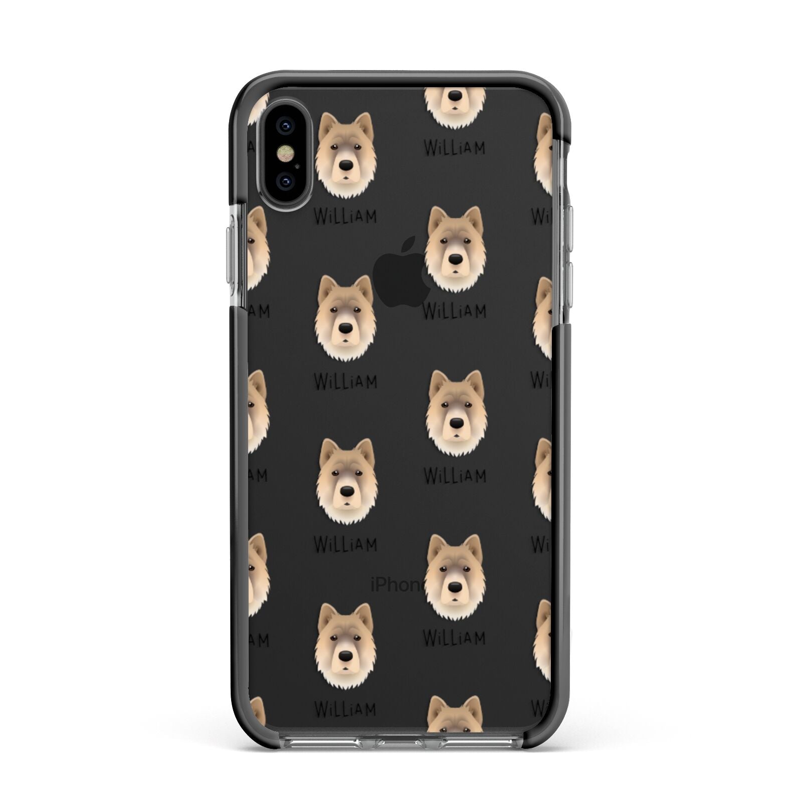 Chow Shepherd Icon with Name Apple iPhone Xs Max Impact Case Black Edge on Black Phone