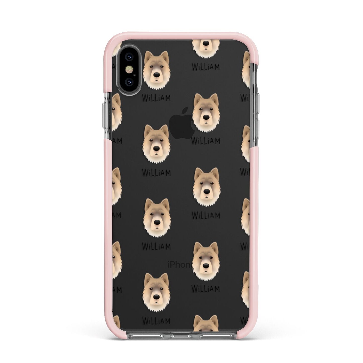 Chow Shepherd Icon with Name Apple iPhone Xs Max Impact Case Pink Edge on Black Phone