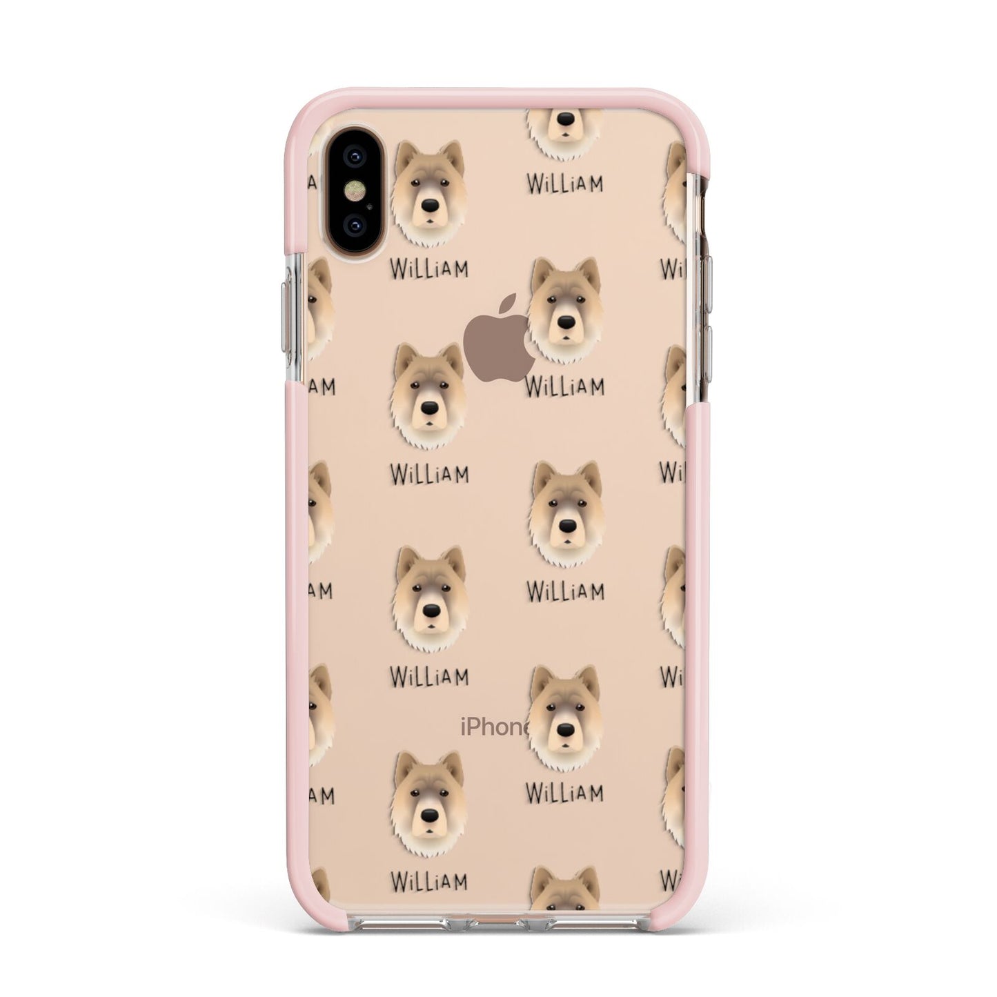 Chow Shepherd Icon with Name Apple iPhone Xs Max Impact Case Pink Edge on Gold Phone